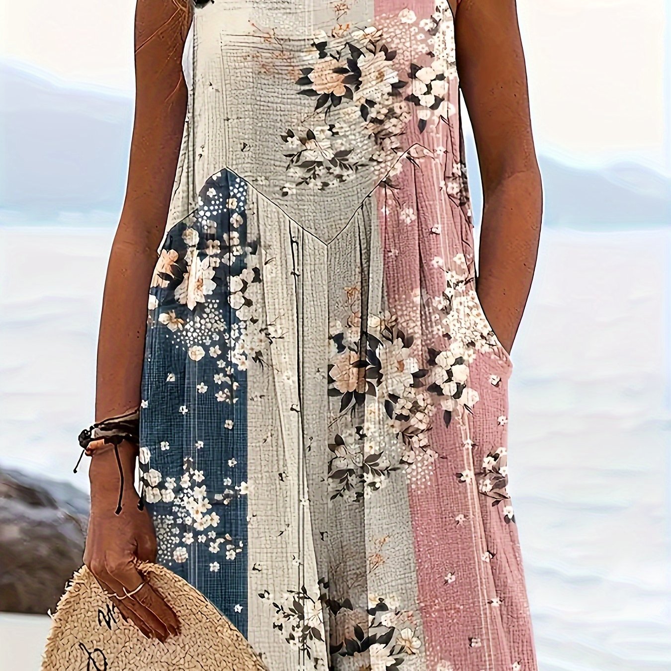 Floral Print Short Overalls For Vacation And Leisure
