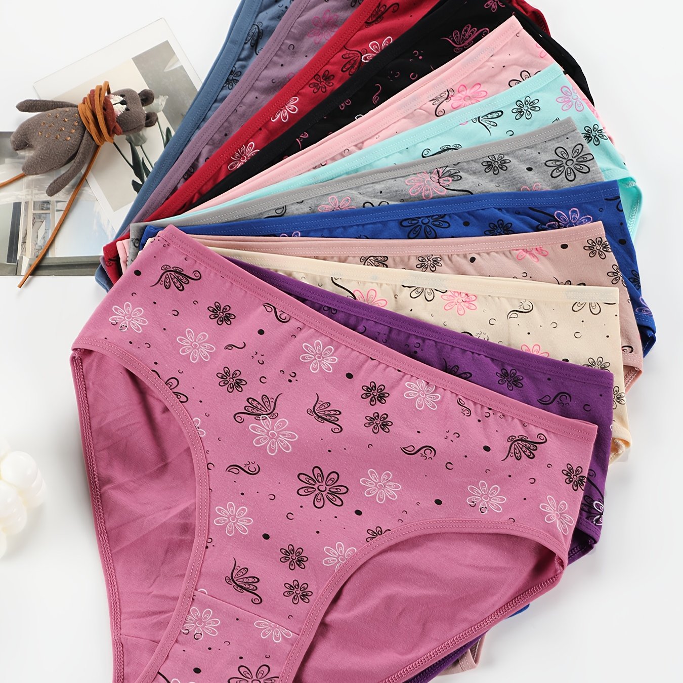 E-shop 12 Stück Damen Plus Size Slips, Elegante Blumenmuster Viskose Damenunterwäsche, Mid-Rise Slips in Übergröße
