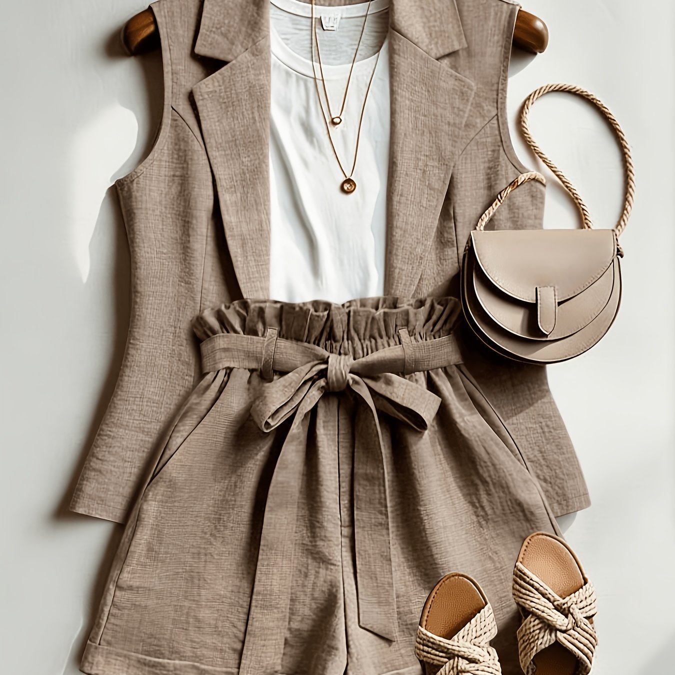 TEMU Women's Summer Clothing In Brown, Elegant Summer Outfits, Women's Brown Summer Suit, Brown Vacation Attire