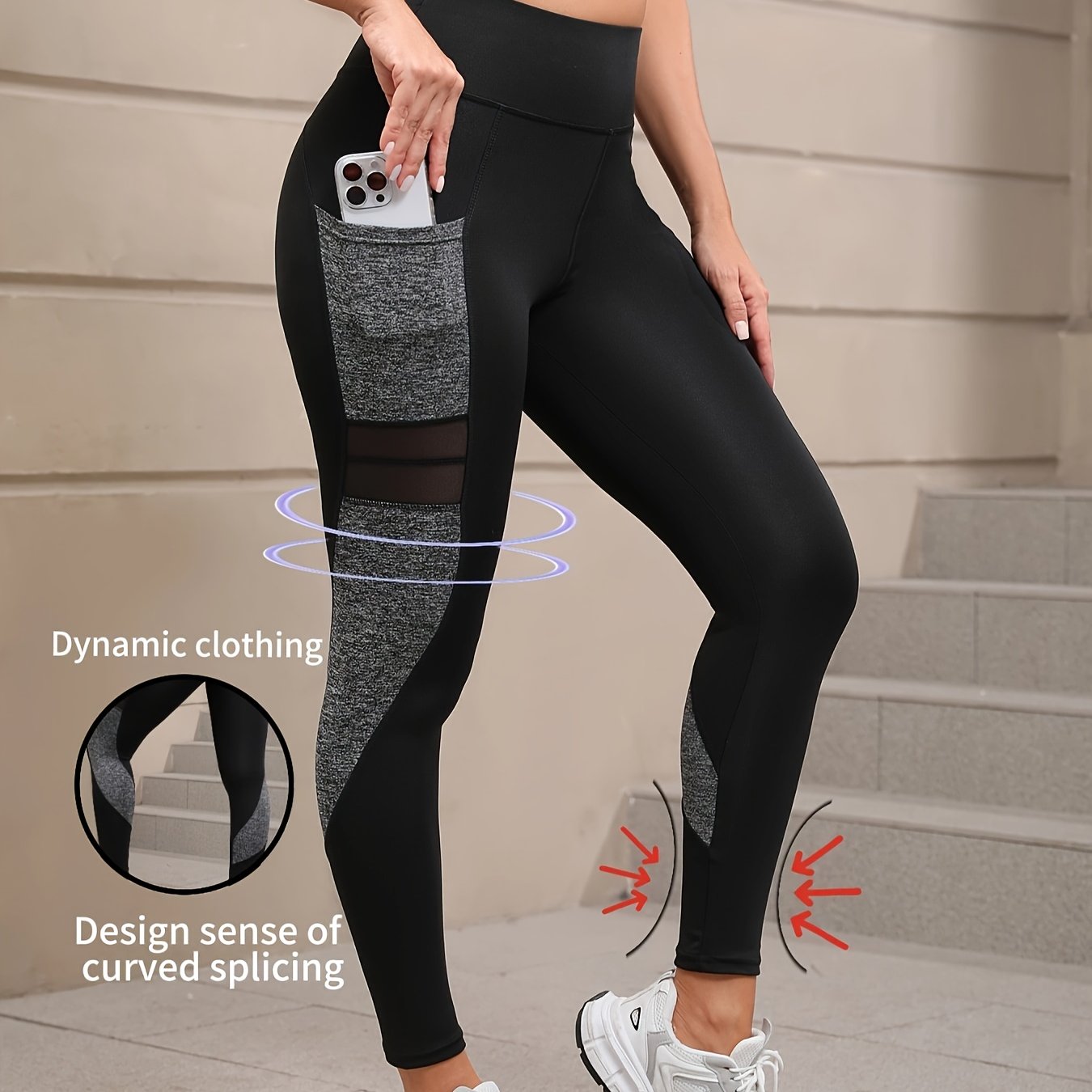 TEMU Women's Sports Yoga Pants With Mesh Panel, Tummy Control And Butt Lift Features, Suitable For Indoor Training, Hiking, And Outdoor Activities Quick-dry Leggings