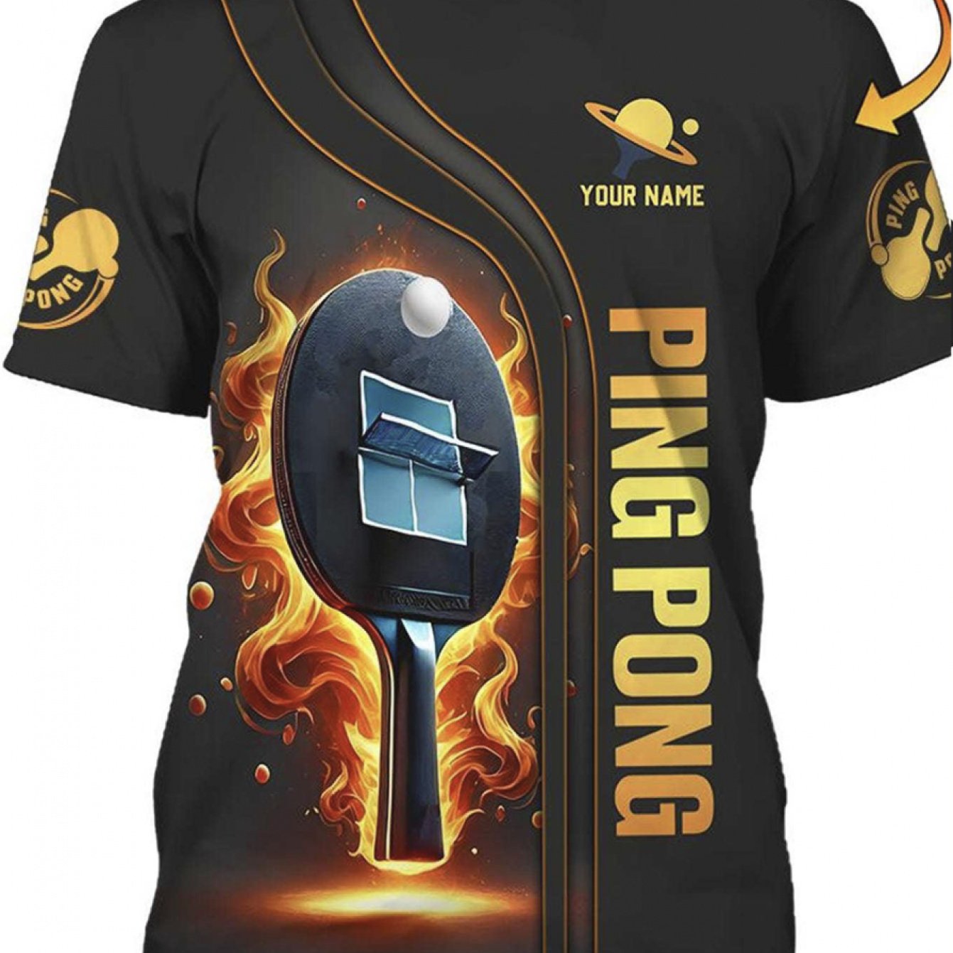 TEMU Men's Pong T-shirt - Table Tennis Pattern Short Sleeve, Breathable Sports Top, Suitable For Competition And Leisure Play - Machine Washable