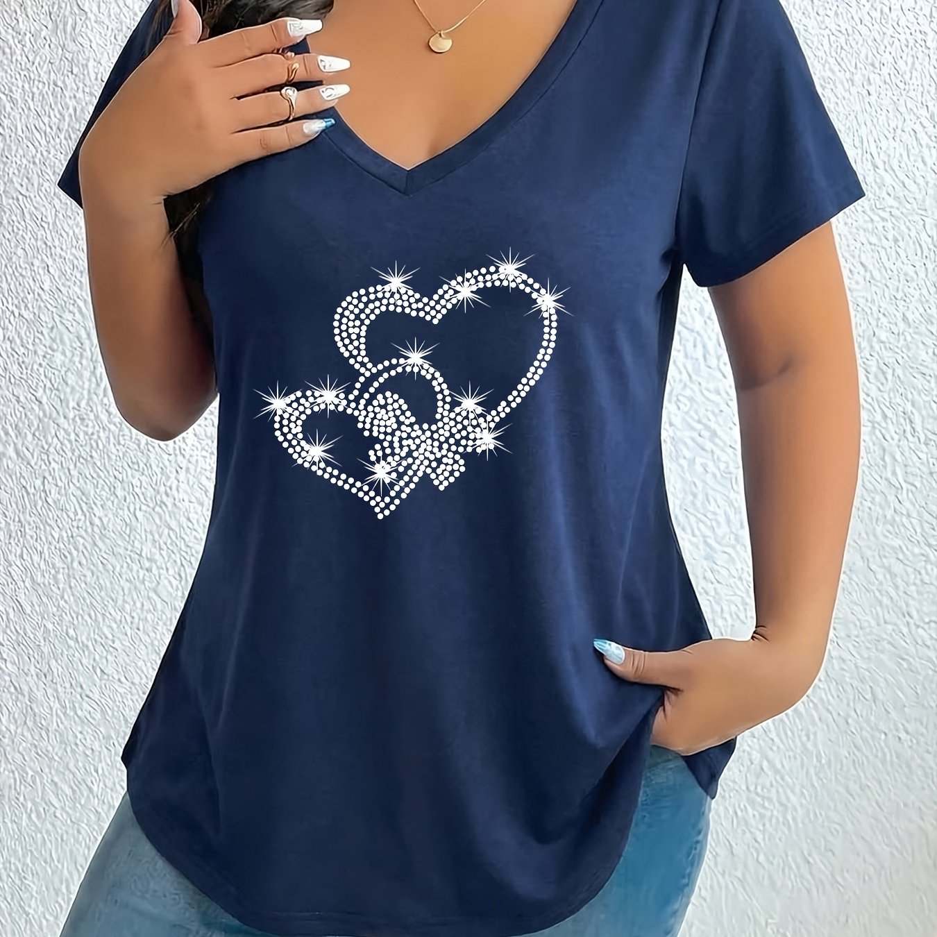 TEMU T-shirt grande taille femme col en V motif géométrique