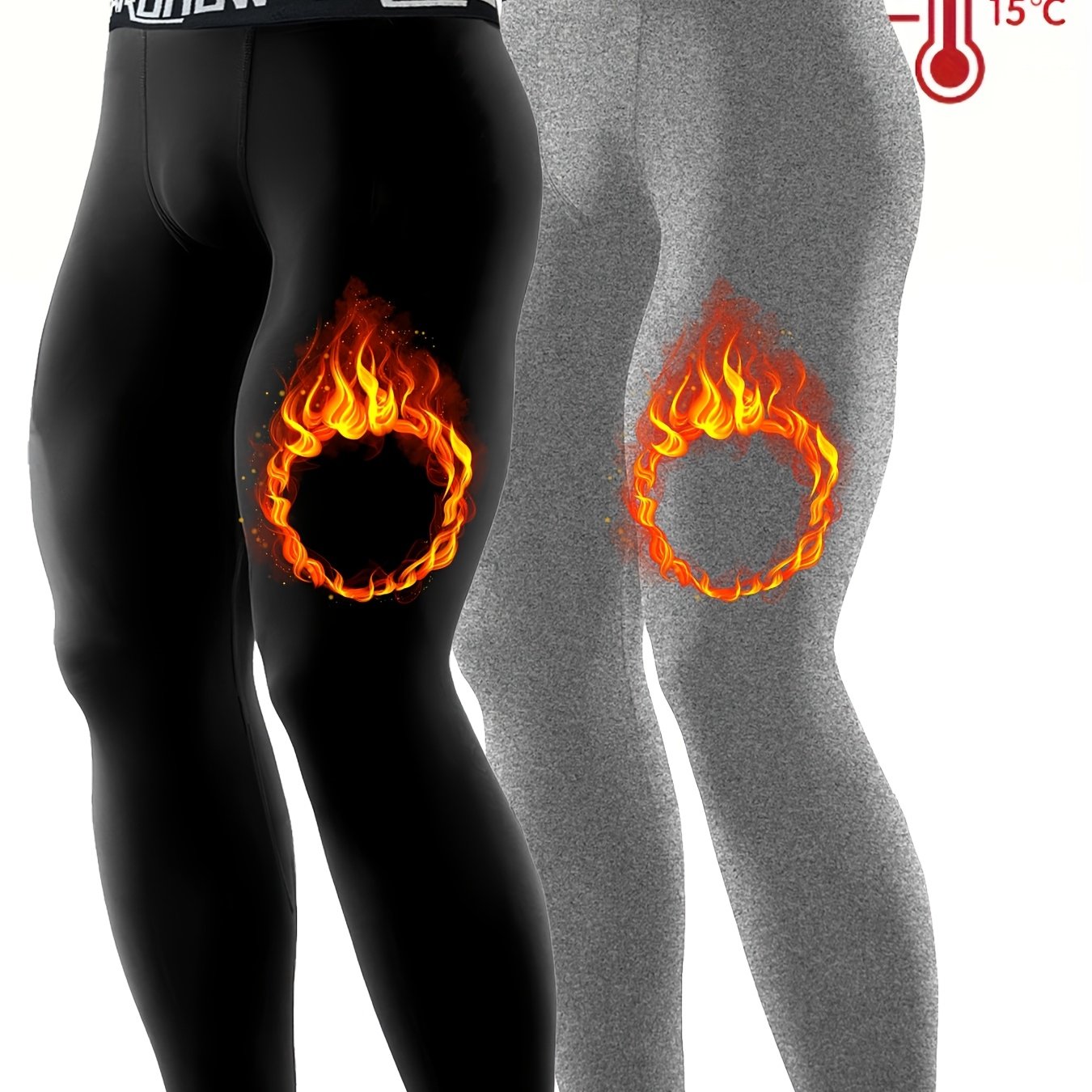 TEMU 2pcs Set Men's Fleece-lined Leggings, High-elastic Waist Tights, Men's Slim Pants, Warm Long Trousers, Autumn Tights, Winter Clothes For Men