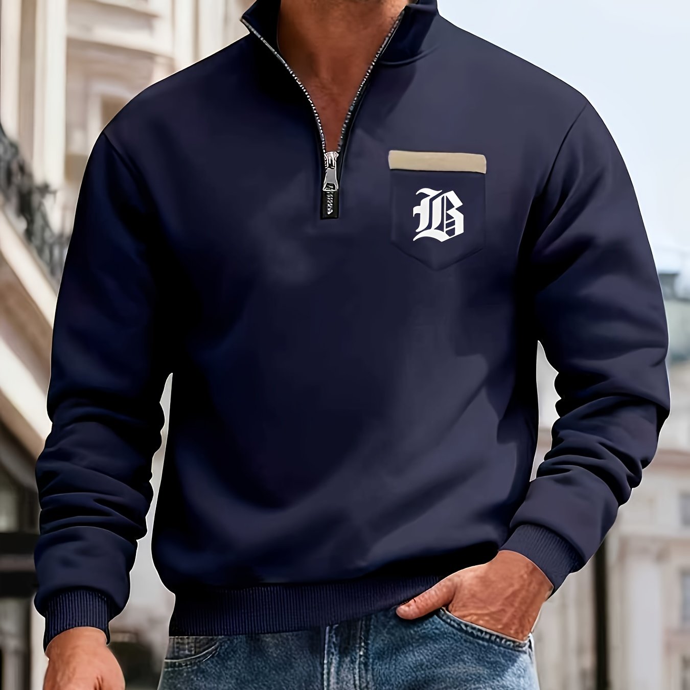 TEMU Cross-border Men's Sporty Casual Thickened Fleece Outdoor Cycling, Running, Basketball, Fashionable Comfortable Hooded Sweatshirt With Stand
