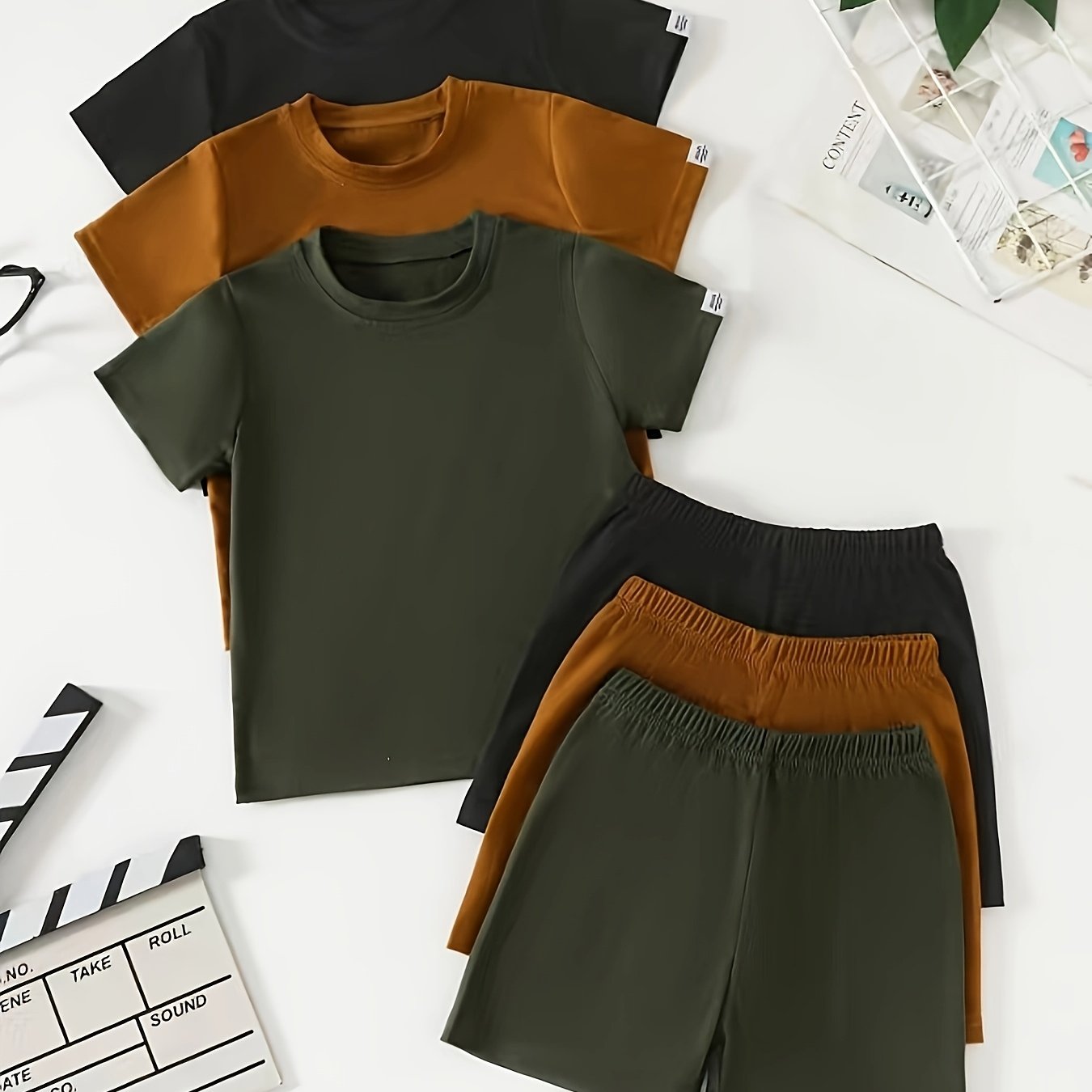 Image of Boys' Casual Sportswear Multi-piece Spring/summer Set, 6pcs, Suitable For Daily Comfortable Wear, Perfect For Outdoor Playwear / Activewear,halloween