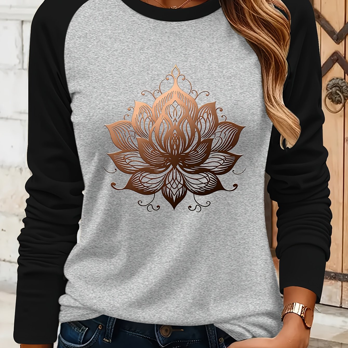 TEMU Graphic Print, Long Sleeve T-shirt - Trendy Whimsical Design, Perfectfor Spring And Fall, Women Comfortable Casual Wear Clothing