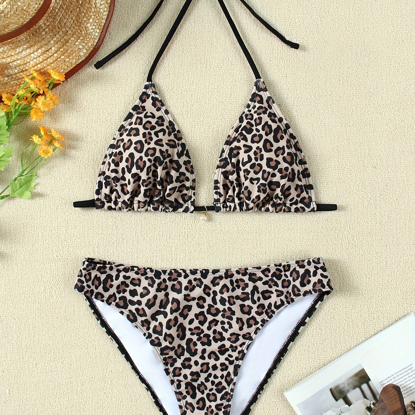 European And Leopard Print Split Swimsuit Bikini, High-end Gathered Backless Pure Desire Style