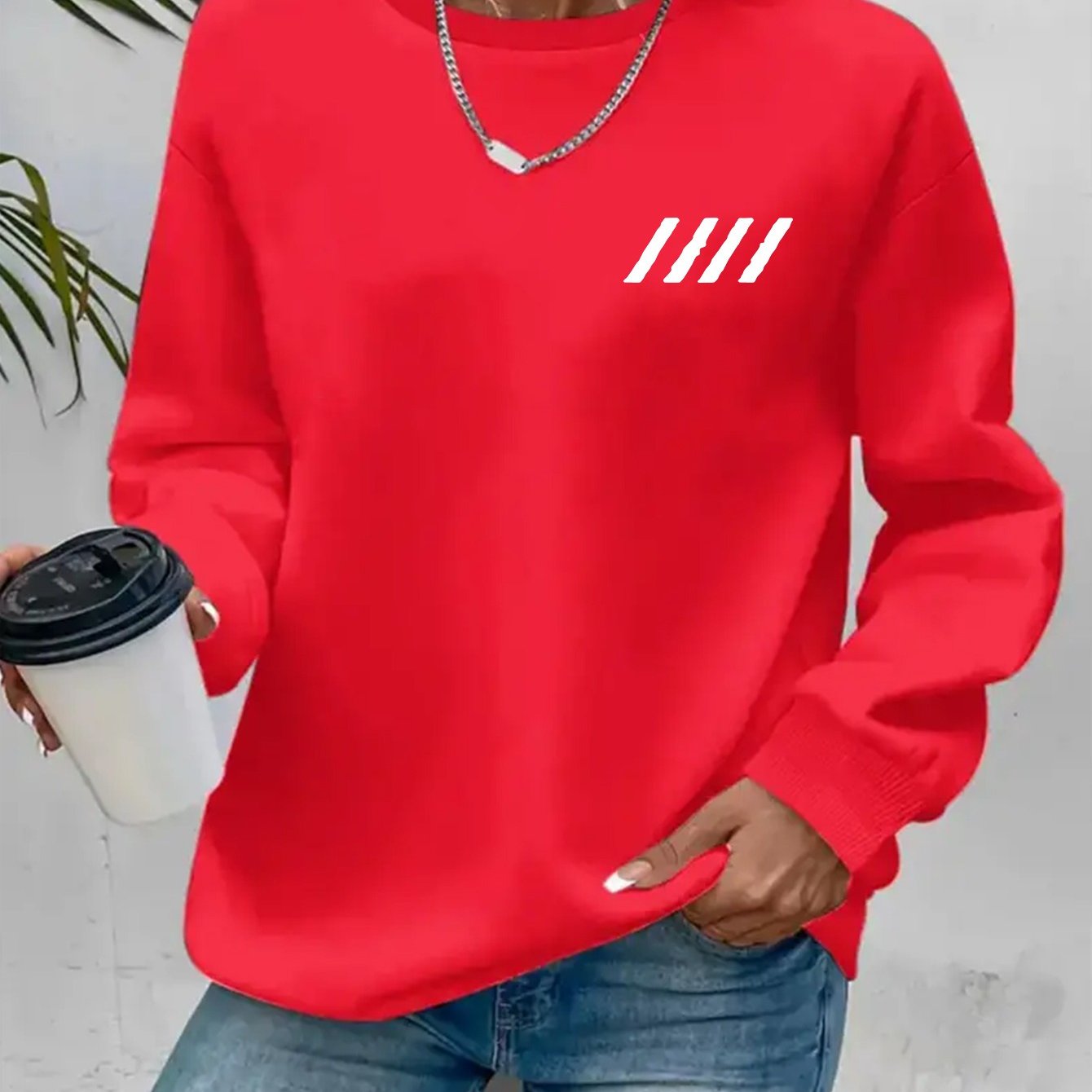 TEMU Damen-Modepullover mit Musterdruck, lässiger langärmeliger Hoodie mit Rundhalsausschnitt für Herbst/Winter, Damenbekleidung