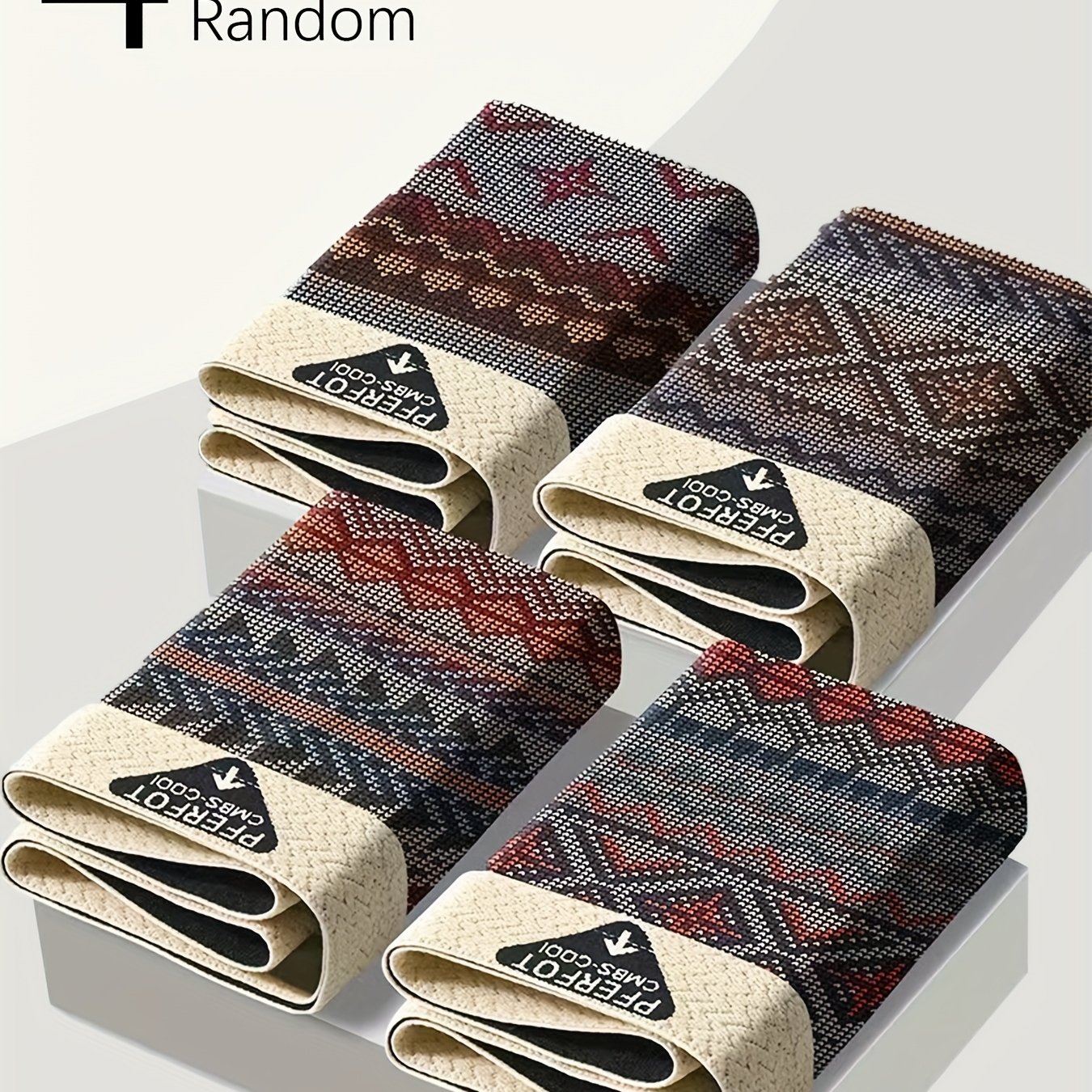 TEMU 4 Pairs Random Men's Ethnic Style Boxer Briefs, Men's Underwear, Elastic Waistband, Letter Printed Belt, Soft & Comfortable, Geometric Print