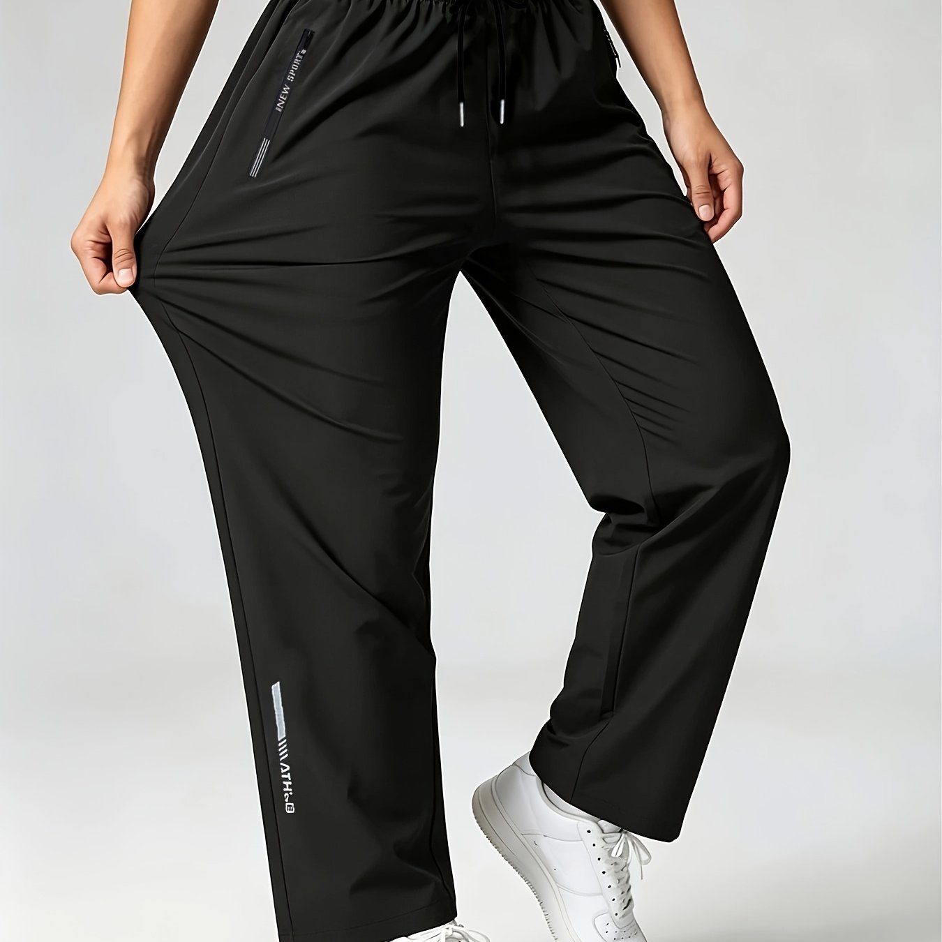 TEMU Women's Athletic Long Pants With , Double-way Zipper Design, Anti-loss Item, Elastic Waist Drawstring, Personalized Letter Print, Perfect For ,