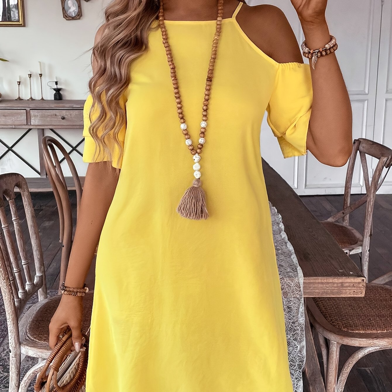 Off-the-shoulder Solid Loose Dress