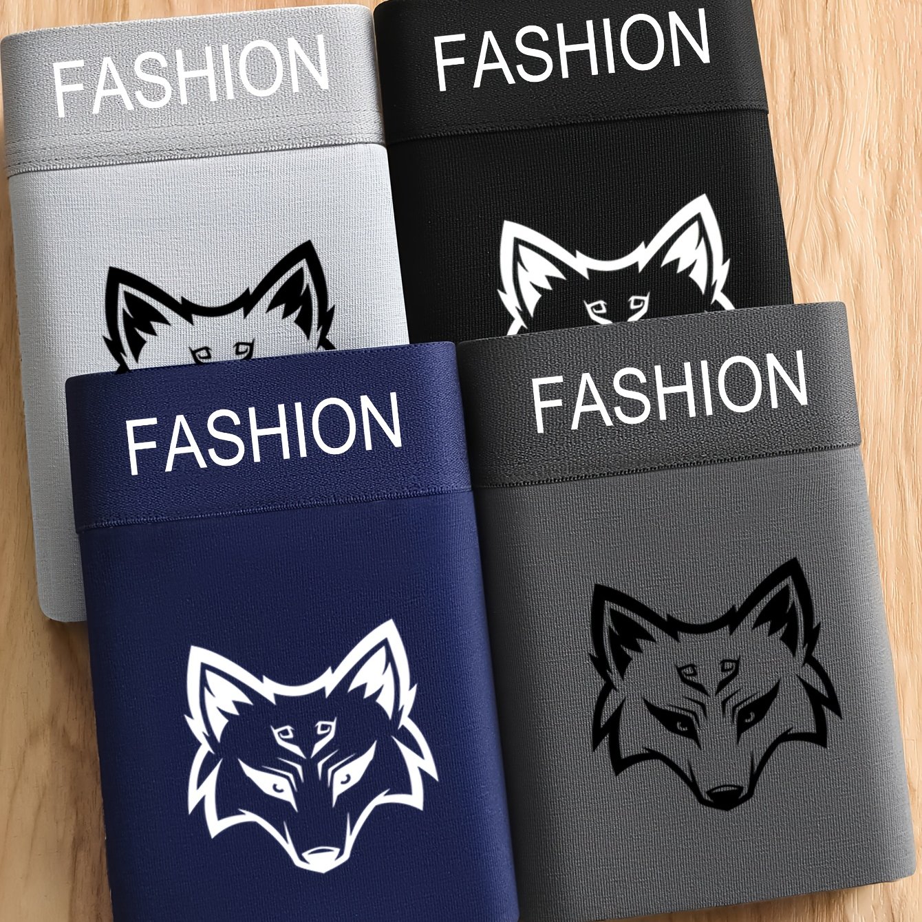 TEMU 4pcs Xorelr Men's Wolf Head Print Boxer Briefs, Breathable Comfortable Stretchy Sports Shorts, Casual Durable Underwear For Daily Wear