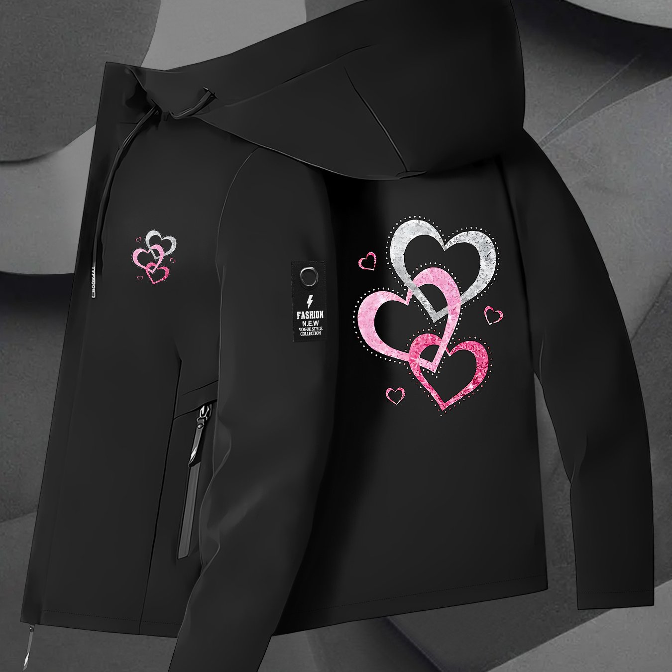 TEMU And Autumn Couple's Windbreakers With Heart Prints, Jackets For Outdoor Climbing, Suitable For Men And Women.