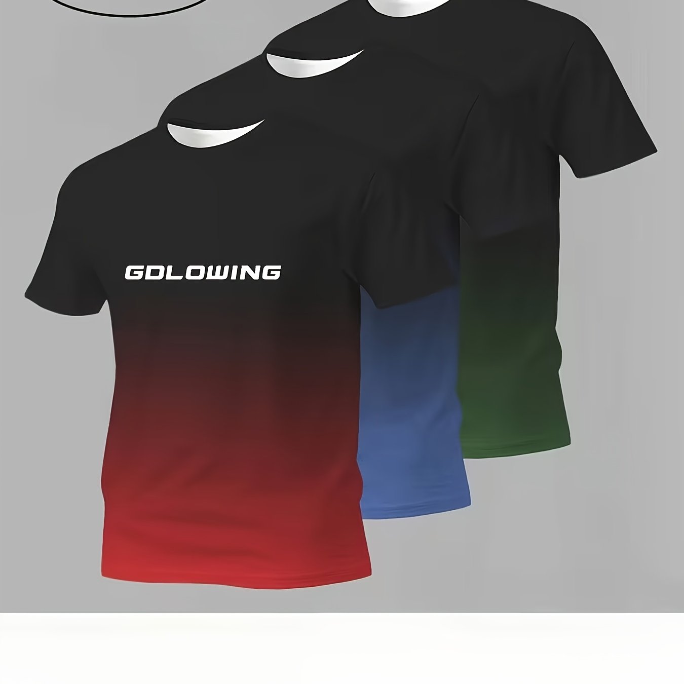 TEMU 3pcs Men's Casual Short Sleeve T-shirts With 3d Print Gradient Design - Black, Red, Blue, Green, Machine Washable, For Outdoor Activities,