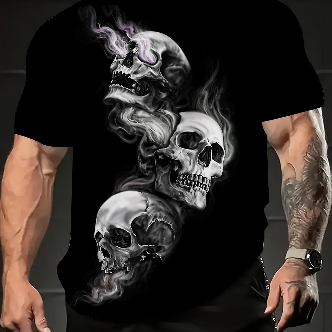 Men's Casual Short-sleeved T-shirt Skull Print T-shirt Round Neck Tropical Style Creative Summer And Spring Wear