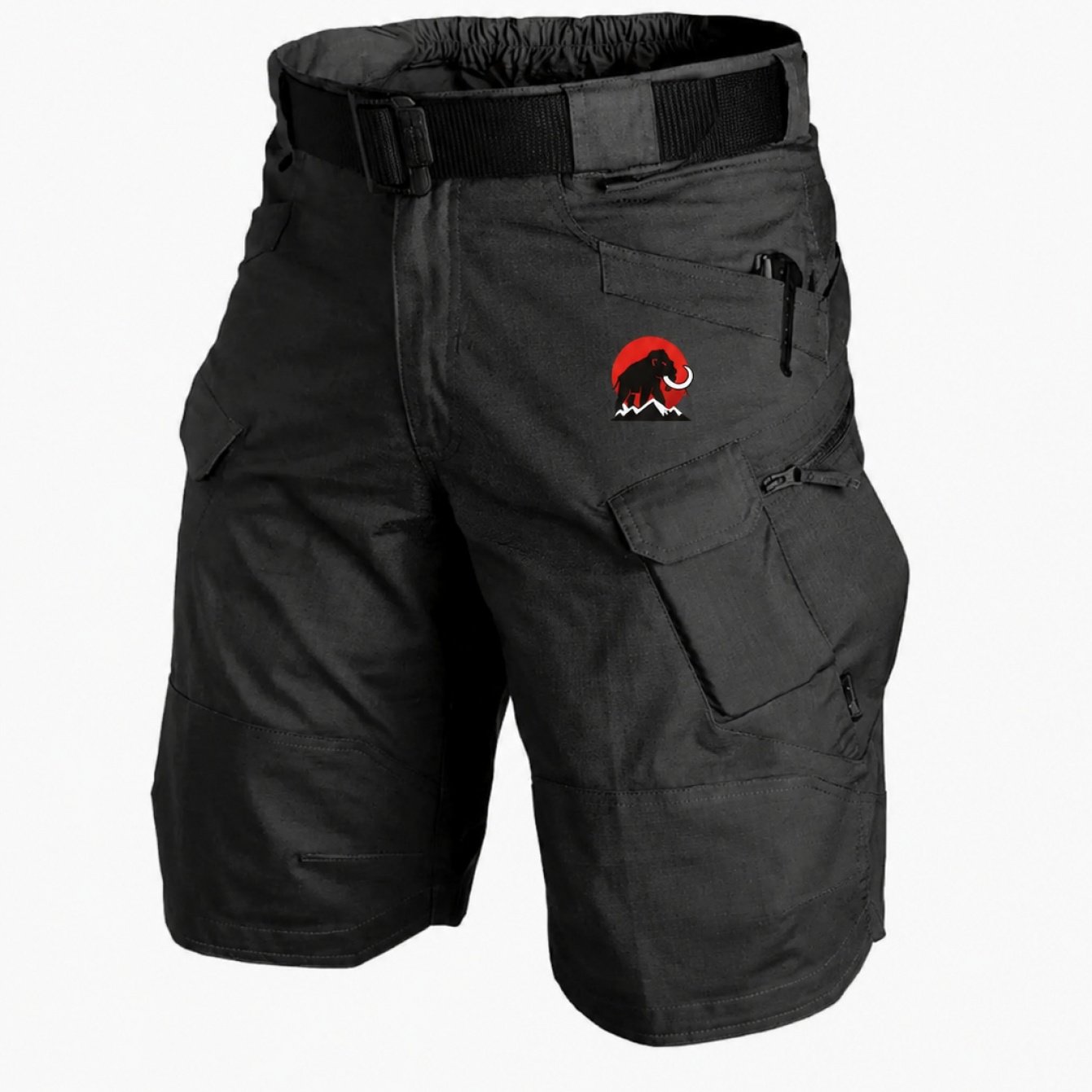 Image of Men's Tactical Cargo Shorts, Solid Color, Multi-pocket, Soft, Breathable, Stretch Fabric, Suitable For Casual Wear, Outdoor Hiking, Sports, (belt-free)