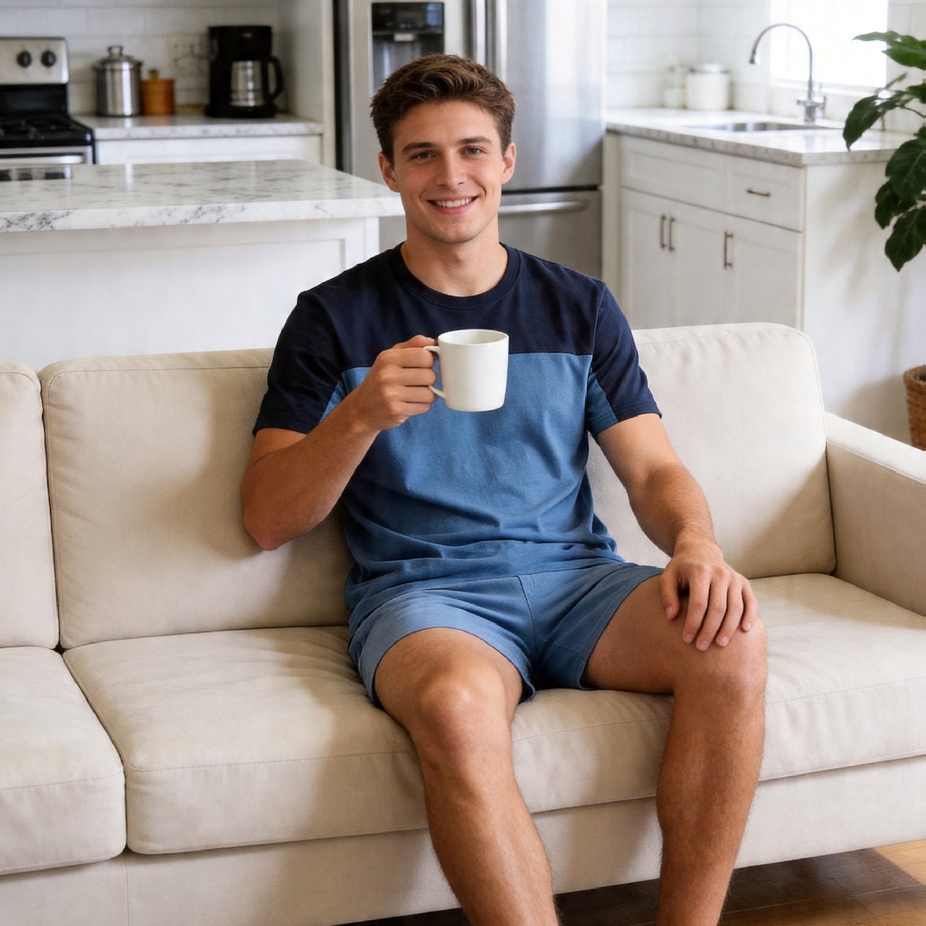 Men's Short Pajamas, Two-piece Shorty Nightwear Set With T-shirt And Shorty Pajama Pants, Men's Loungewear