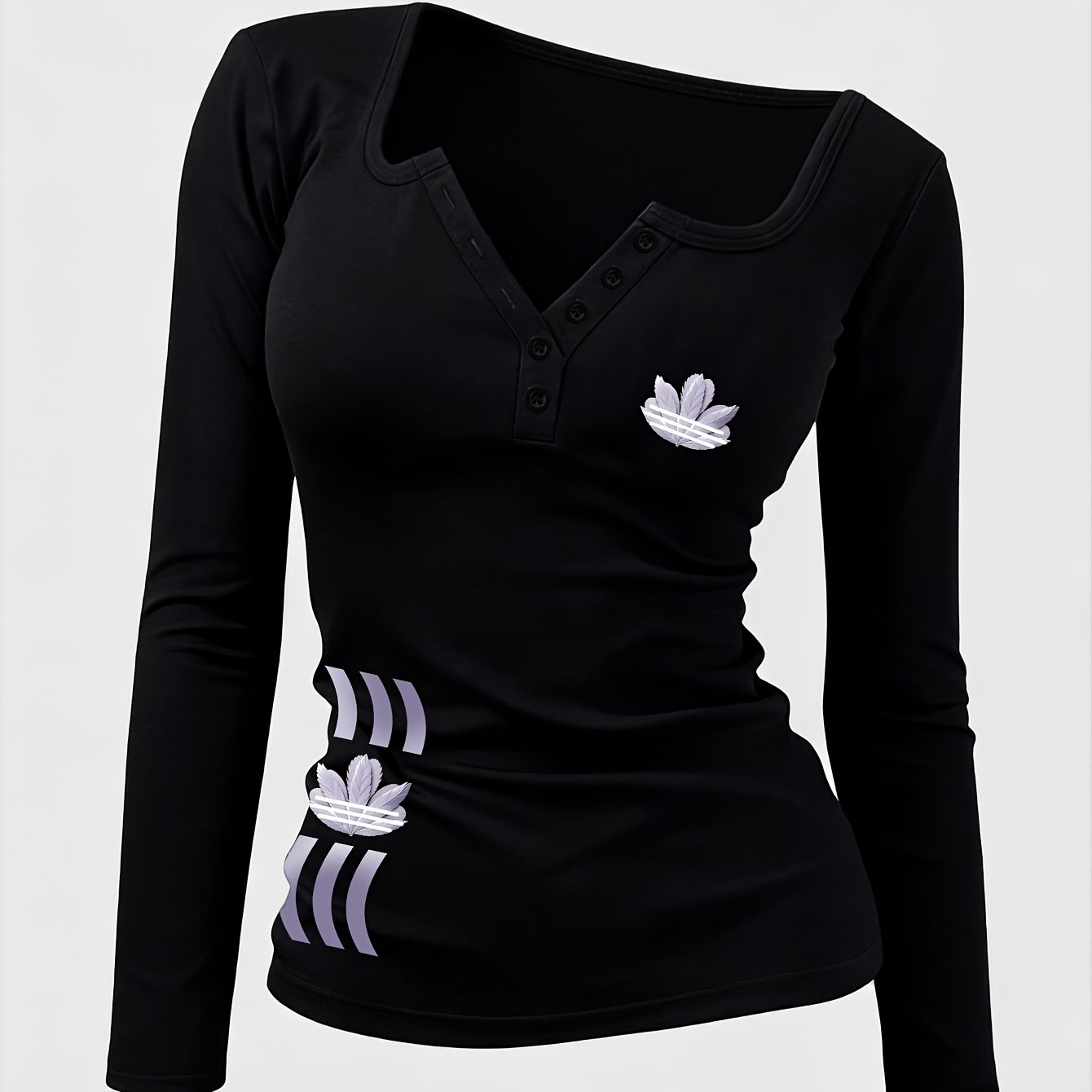 TEMU Art Pattern Women's Spicy Outfit Clothing Hot Sexy Design Non-v Neck Women's Long Sleeve T-shirt, Suitable For Spring Summer Autumn Winter