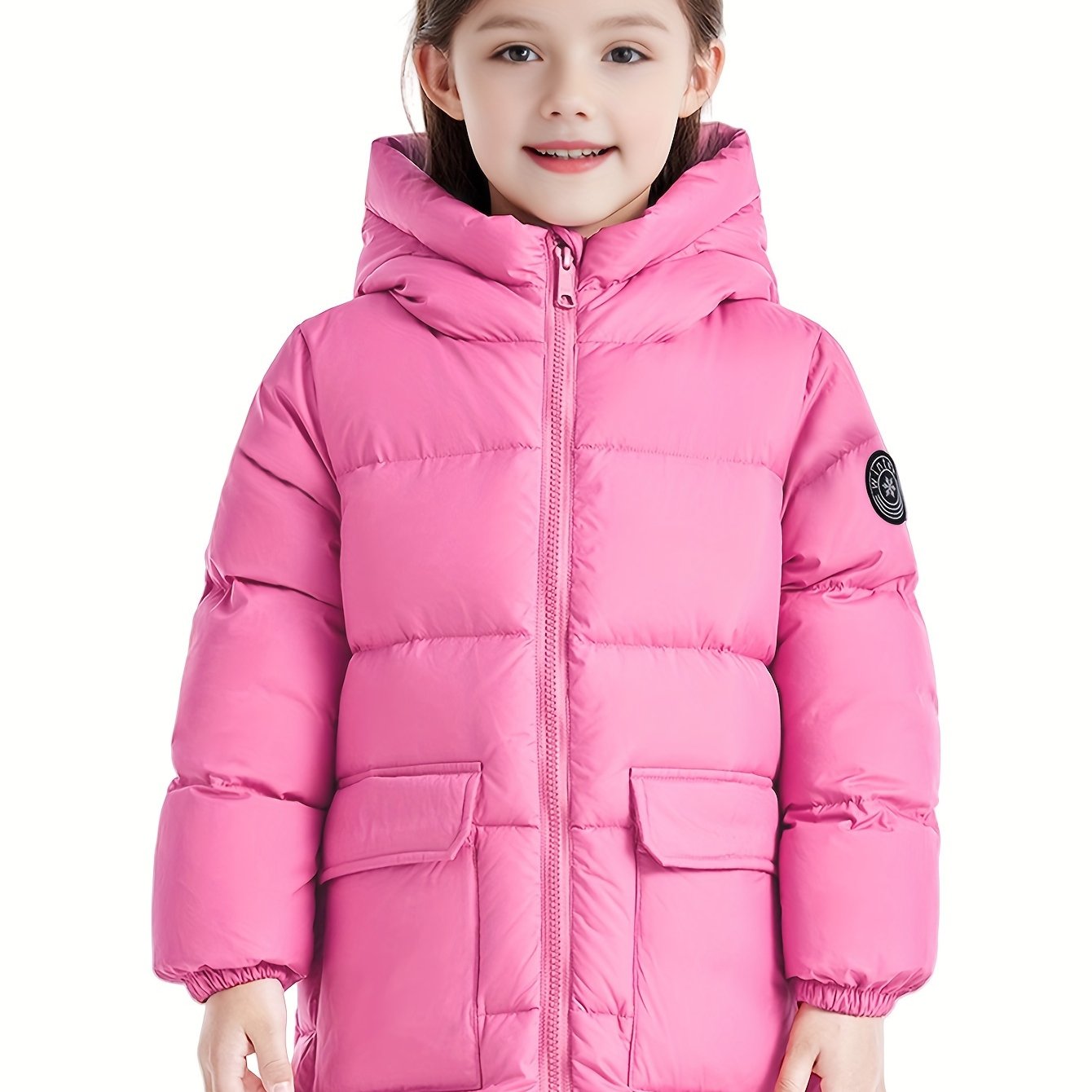 Boys' Medium Length Solid Color Hooded Padded Jacket with True Pocket