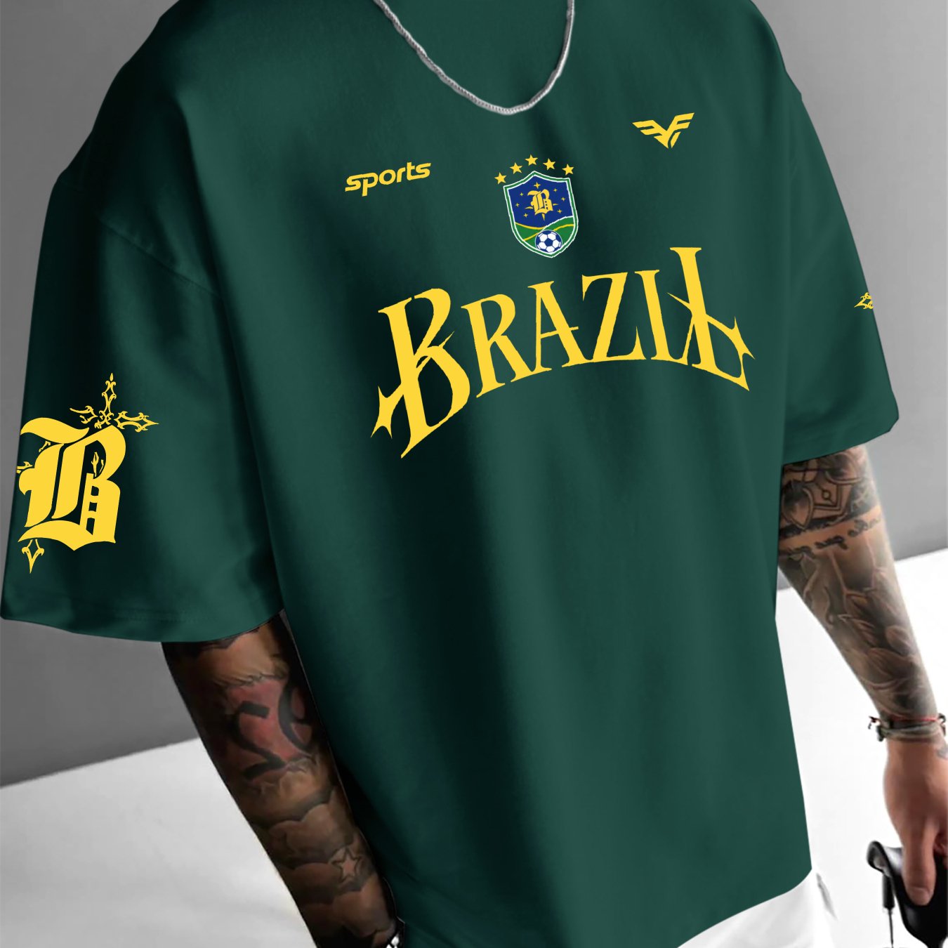TEMU T-shirt tendance pour homme de style avec imprimé sur le thème du football, adapté aux quotidiens et aux tenues décontractées