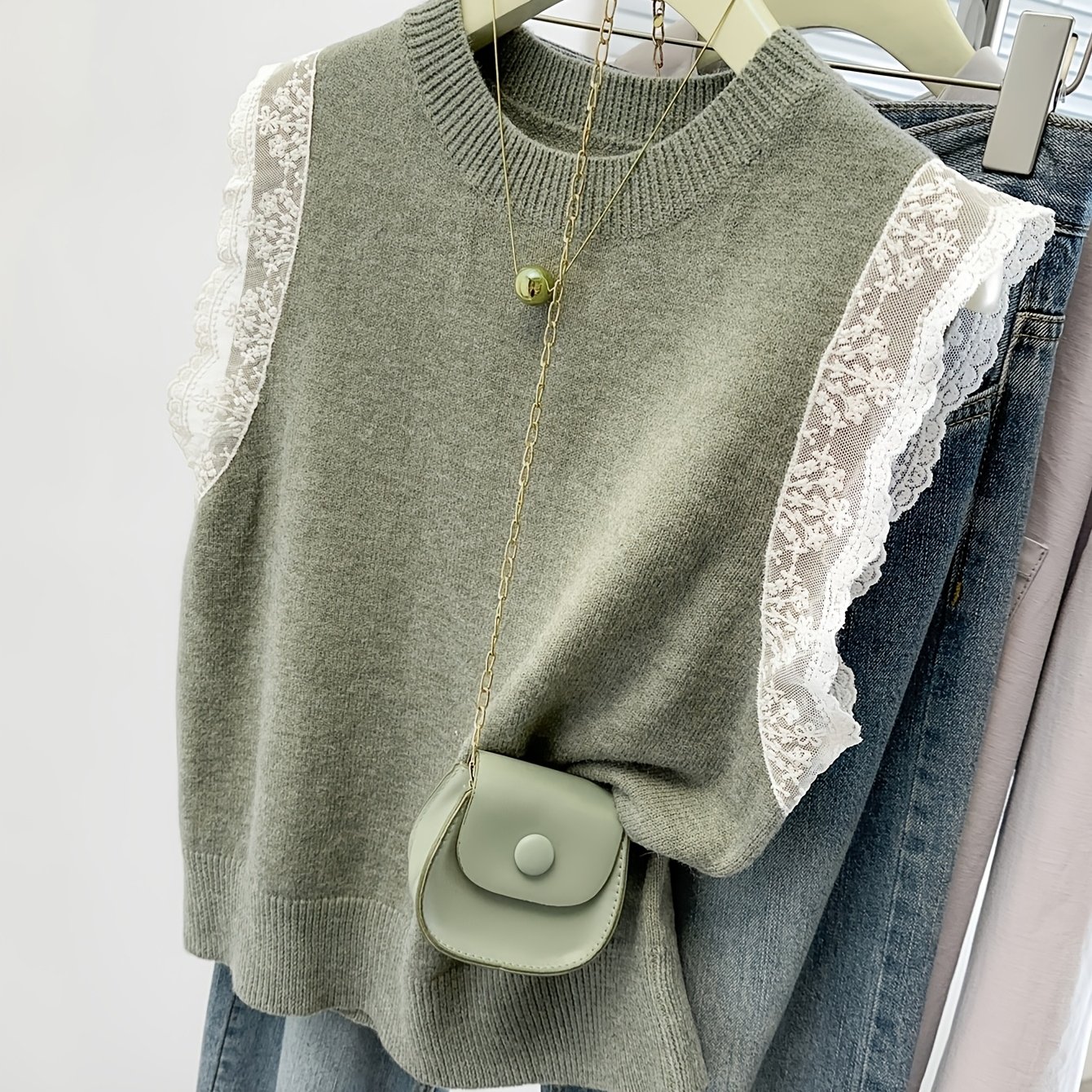 E-shop Rundhals Spitzenärmelloses Weste, Frühlings-Sommer Casual Elegantes Vielseitiges Strickweste, Modisches Damenoberteil