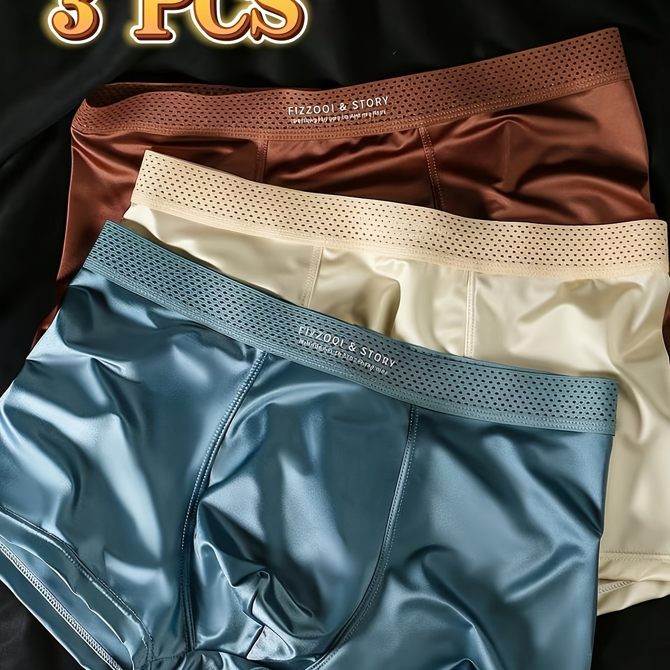TEMU 3pcs Men's Boxer Briefs Suitable For Summer Cooling Underwear, Ultra-thin Seamless Breathable Hollow Elastic Waistband, Soft Softeners, Hollow