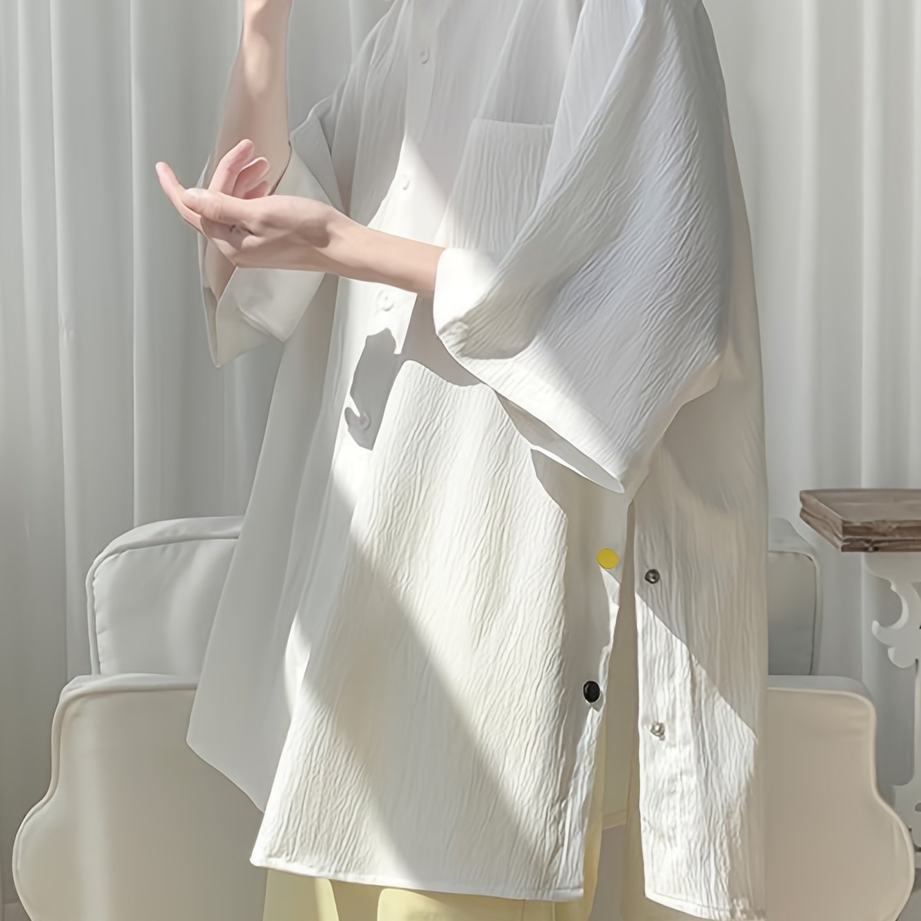 TEMU 在庫あり カジュアル和風ルーズボタンアップシャツ 高級感のある夏用ゆったりホワイト トレンディブランド メンズ半袖シャツ でクールなボタンアップ半袖シャツジャケット