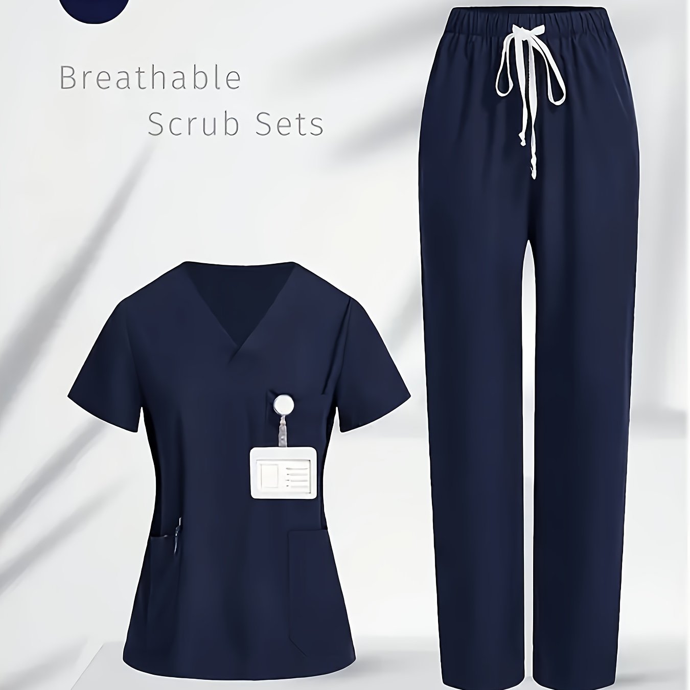 TEMU 2pcs Women's Jogging Matte Stretch Uniform, V-neck Lab Coat Workwear Set With Pockets, Breathable Hand-washing Clothing Set