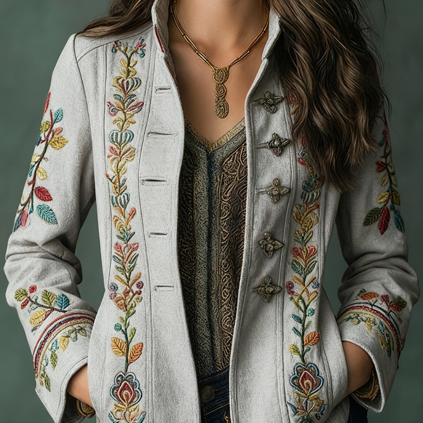 Printed Design Not Textured Autumn And Western Retro Style With Print Commuting Fashion Women's Suit Jacket Niche Design Women's Suit Jacket