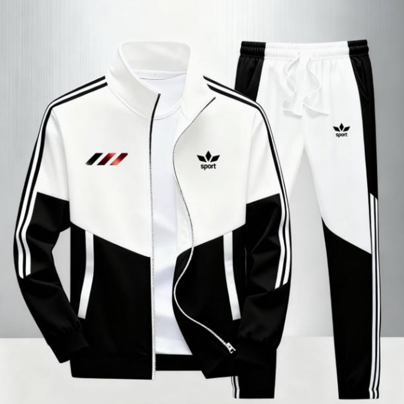 2pcs Color Block Sports Set With Striped Trim And Leaf Mens Fashion Casual Style Sportswear Big Size Men's Wear For Adult Men Holiday Gift Daily Wear, Plus Size