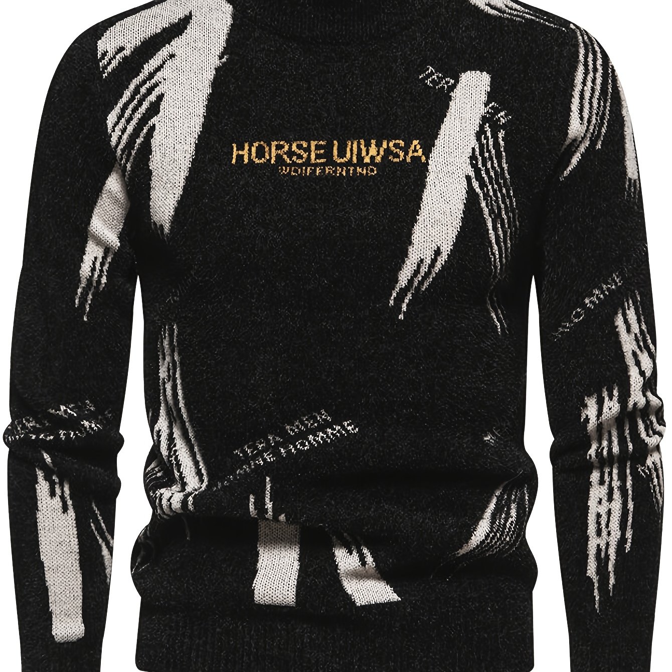 TEMU Men's Letter Jacquard Sweater - Stretch Crewneck Pullover With Base Layer, Warm Winter Sweater Suitable For Casual & -casual Wear, Non-