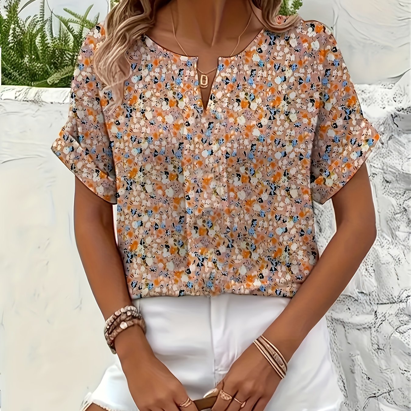 E-shop Plus Size - Damen Bluse in großen Größen mit Blumenmuster | V-Ausschnitt, Stoff ohne Stretch, Lässiger Stil, Ganzjahresartikel