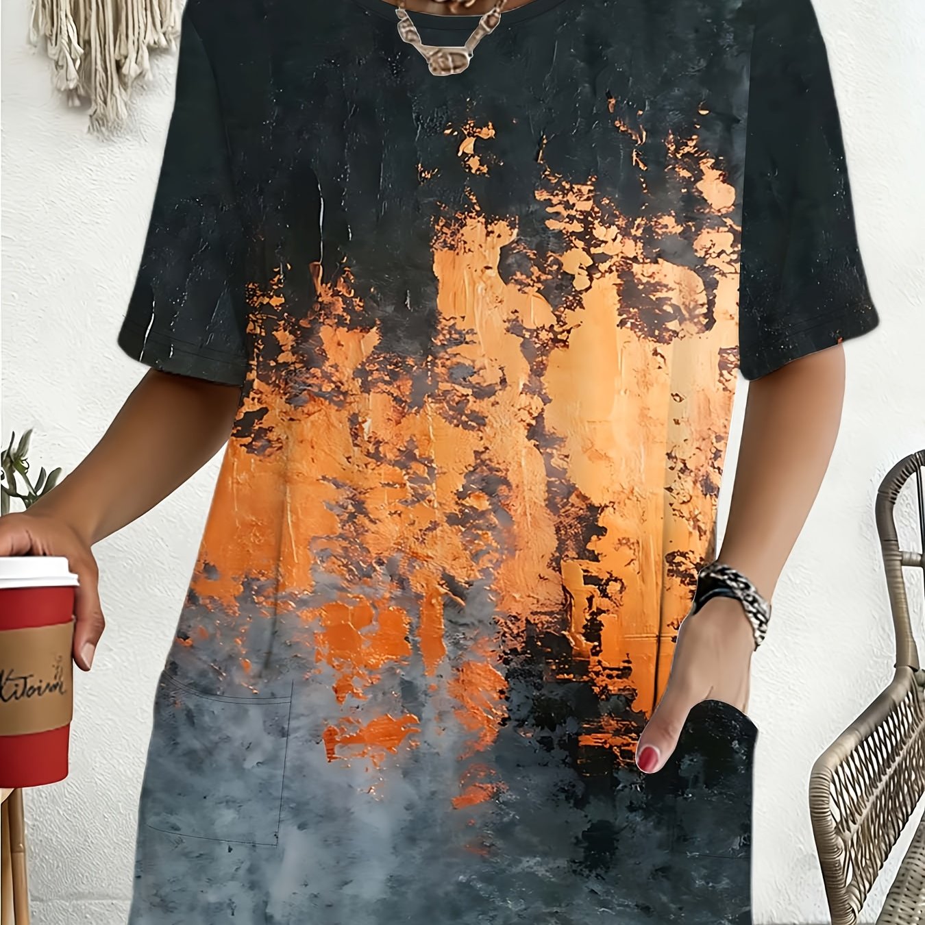 TEMU Tie-dye Print Short Sleeve T-shirt Women's Loose Plus Size Summer Casual Top