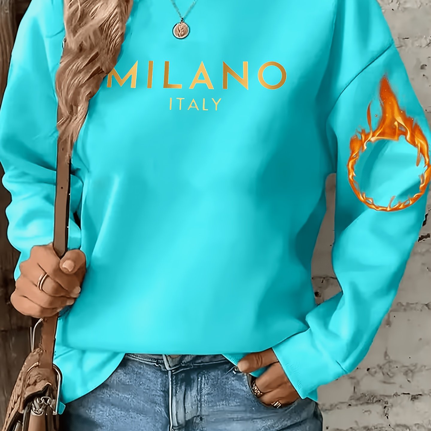 TEMU All//all Elegant Round Neck Polyester Letter Women's Fashion Sweatshirt