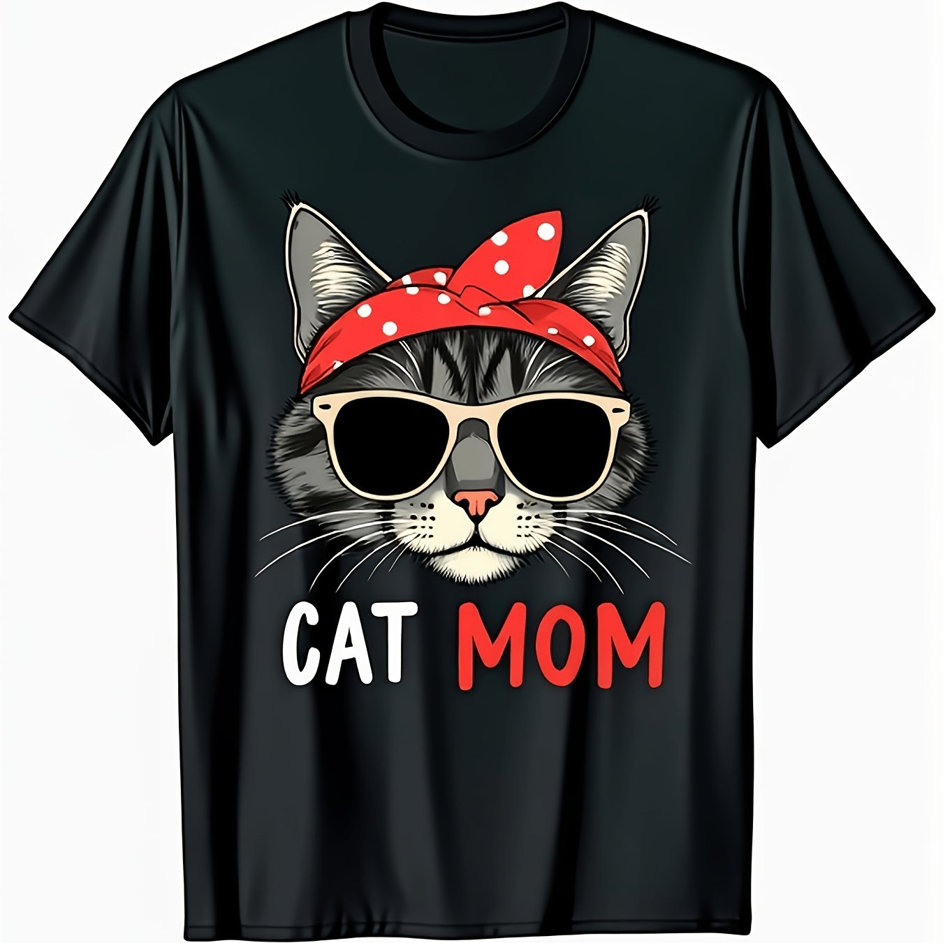 TEMU Cat Mom Unisex T Shirt Made From 100% 180g, This Short Sleeve Crew Neck Tee Features A Graphic. Machine Washable And Constructed From Durable