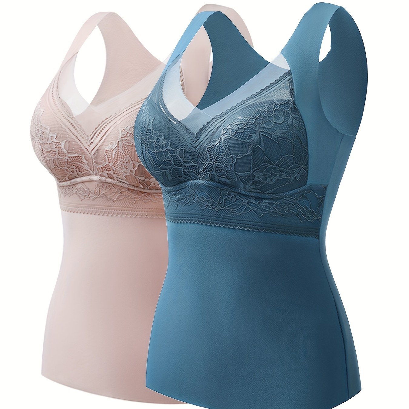 2 in 1 Built in Bra Thermal Tank Top Lace Decor Carefree - Temu Kuwait