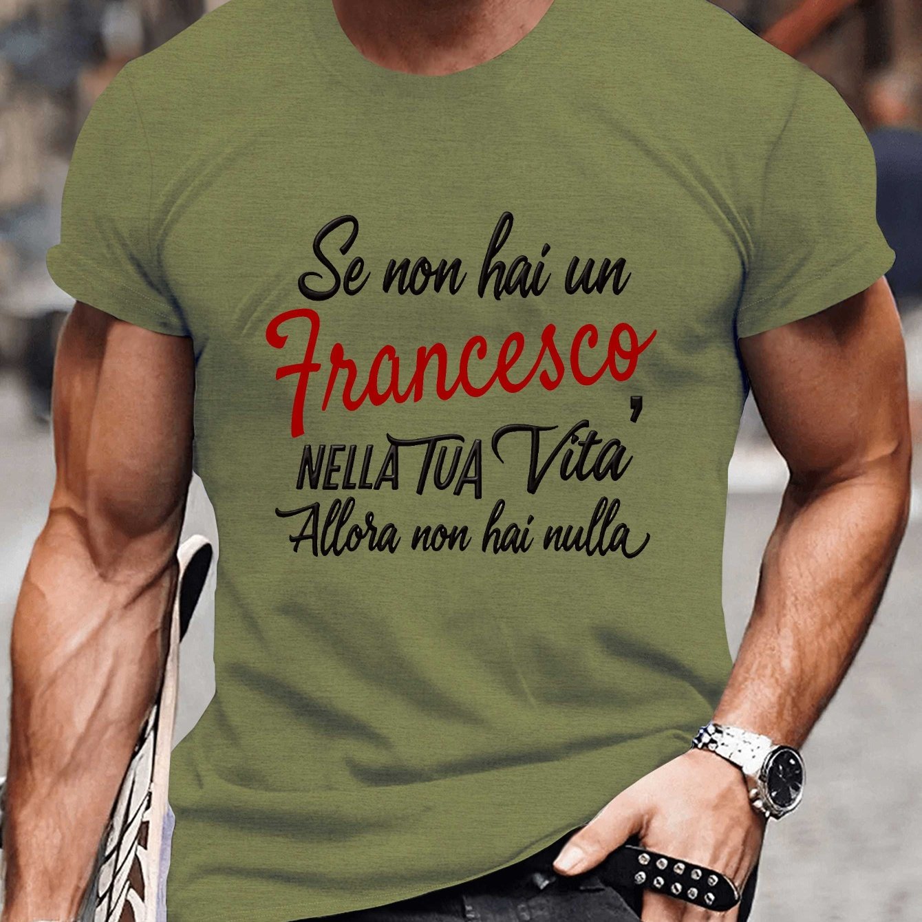 TEMU Francesco Name Minimalist Art Print, Men's Round Crew Neck Short Sleeve Tee, Casual T-shirtcasual Comfy Lightweight Top For Summer