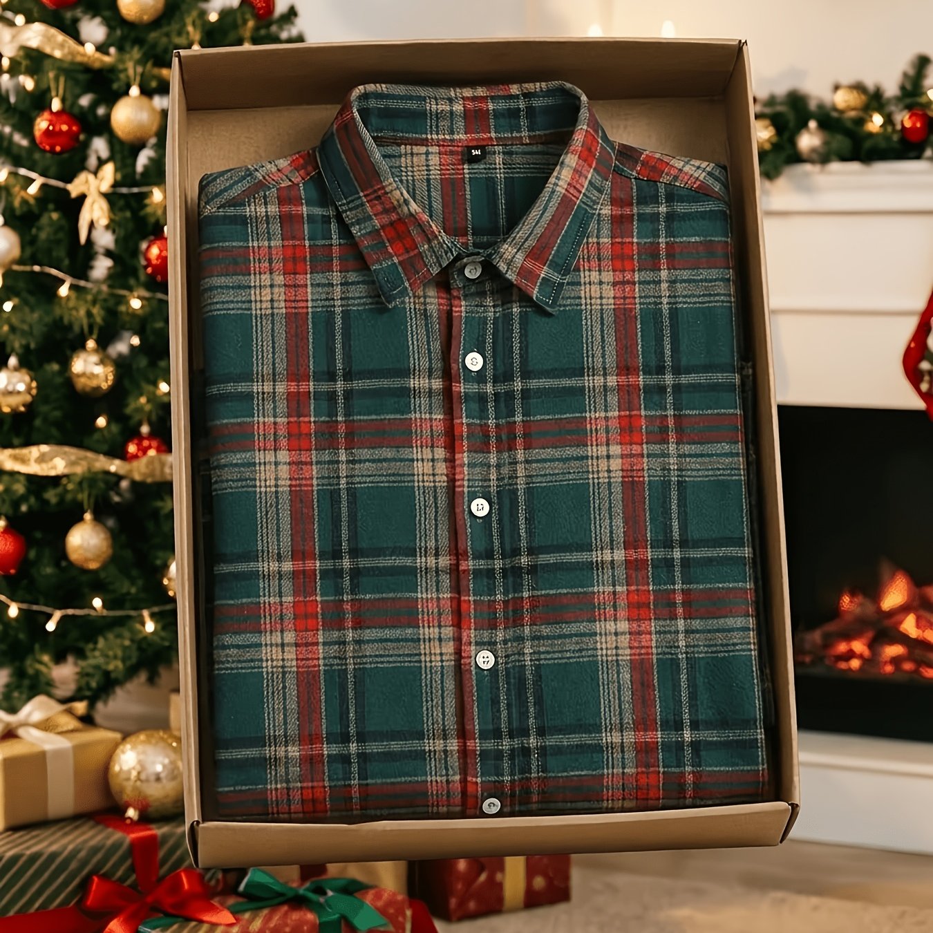 TEMU Men's Casual Flannel Shirt - Loose Fit Long Sleeve Plaid Pattern, Button-front Design, Classic Collar, Suitable For Casual And Semi-formal Wear,