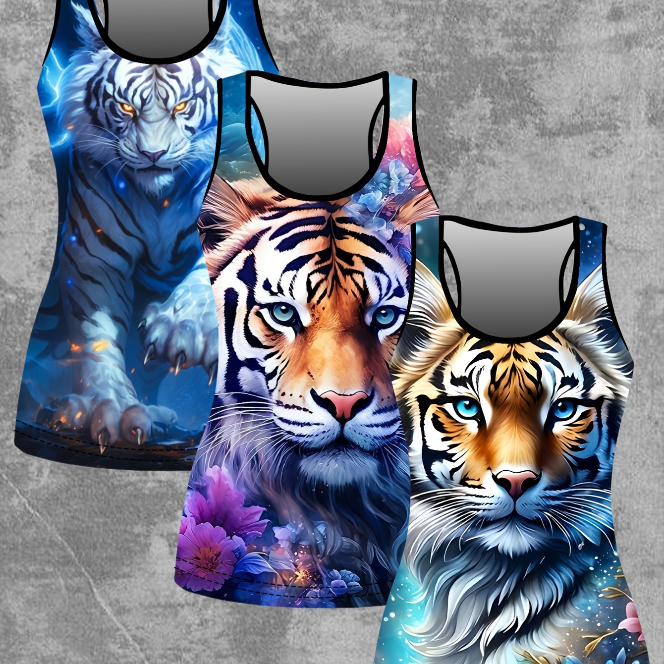 TEMU 3pcs European And American Women's Spring/summer New Strapless Digital Craft Jungle King Tiger Print Camisole Top Set