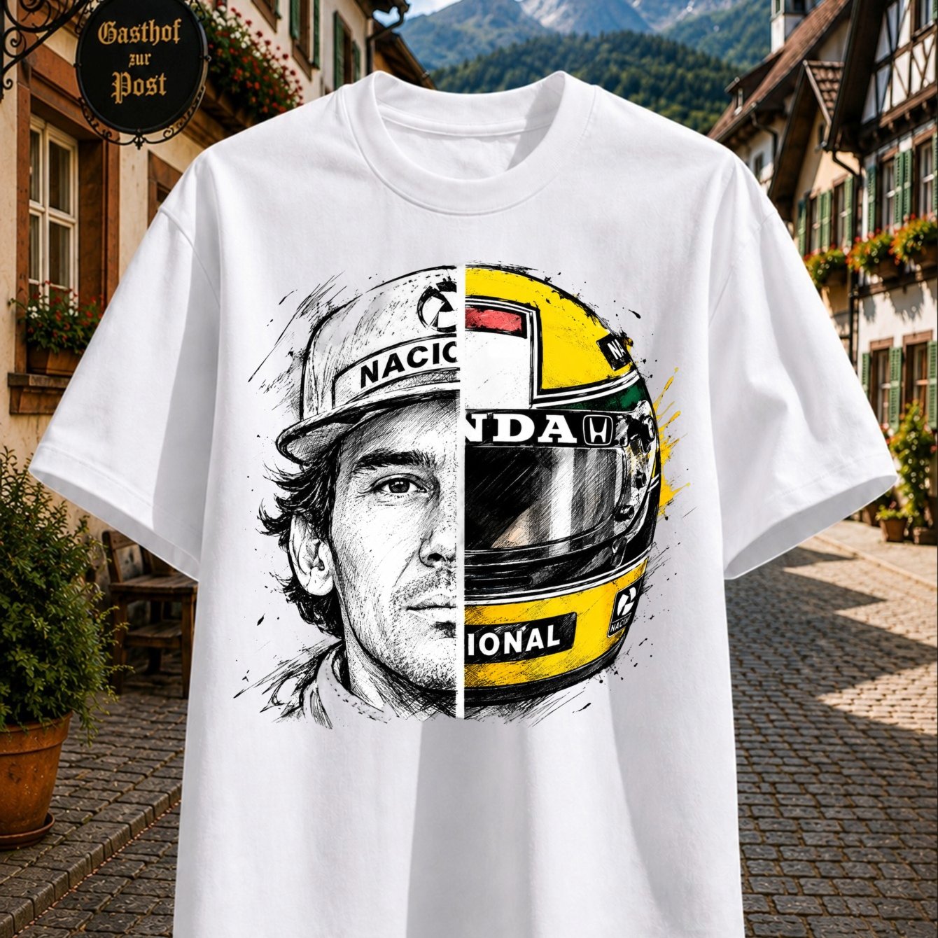 TEMU T-shirt unisex con ritratto Split Racing e illustrazione gialla con a matita, di colori audace e tema della velocit�