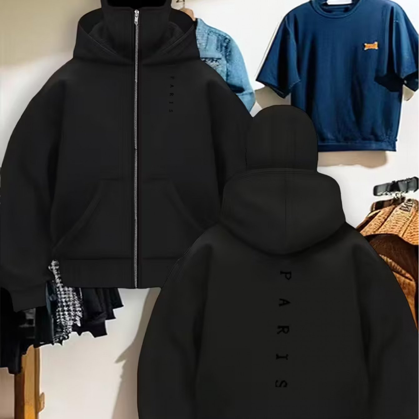 TEMU Ensemble Veste à Capuche Zippée et Gilet Homme Robuste - Manteau d'Hiver Coupe-Vent, Fermeture Zippée Complète, Sweat à Capuche Sport Extérieur,