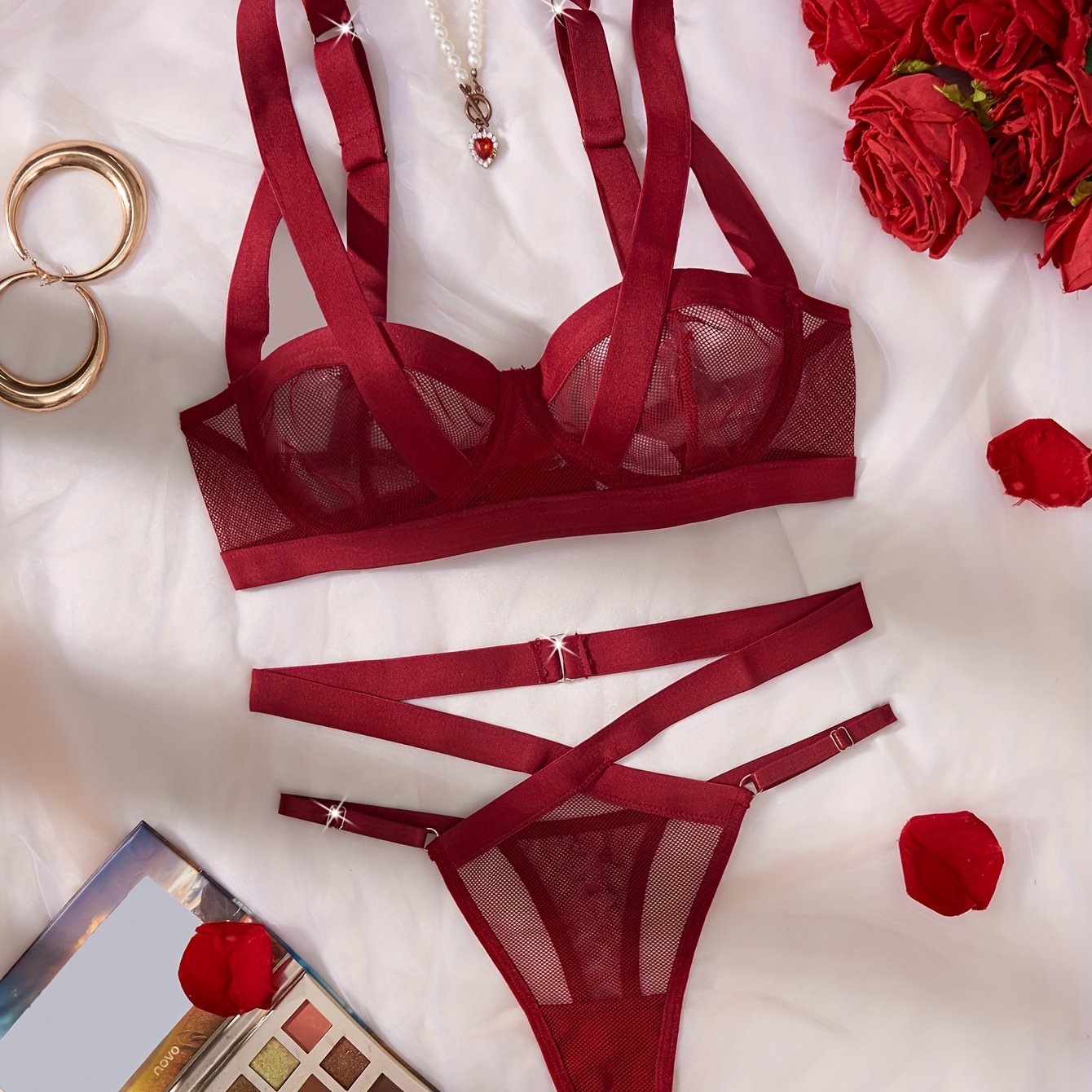 E-shop Damen Spitzen Mesh Sexy Set, BH und Slip, BH Set, 2-teiliges Set