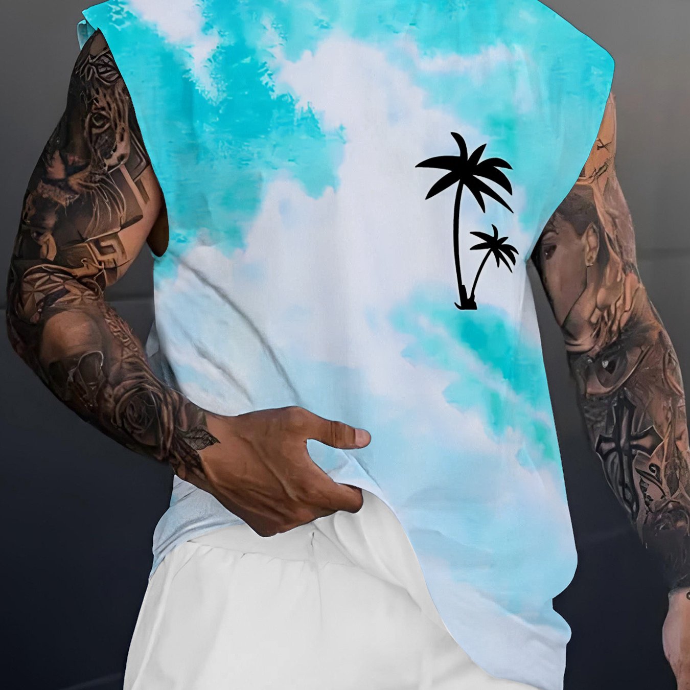 TEMU [Design Imprimé - Non Texturé] Débardeur d'été pour homme avec motif de imprimé, décontracté et polyvalent pour un usage , grande taille