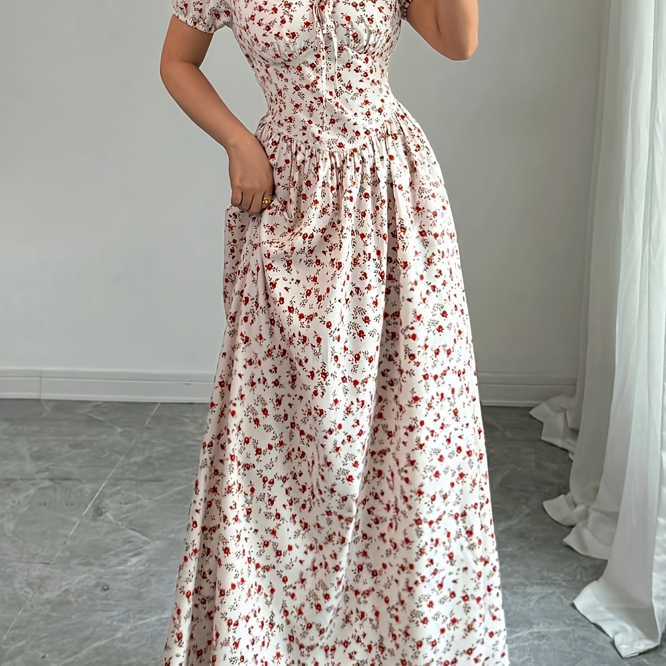 E-shop Langes Kleid Damenmode Elegantes Blumenmuster 9008