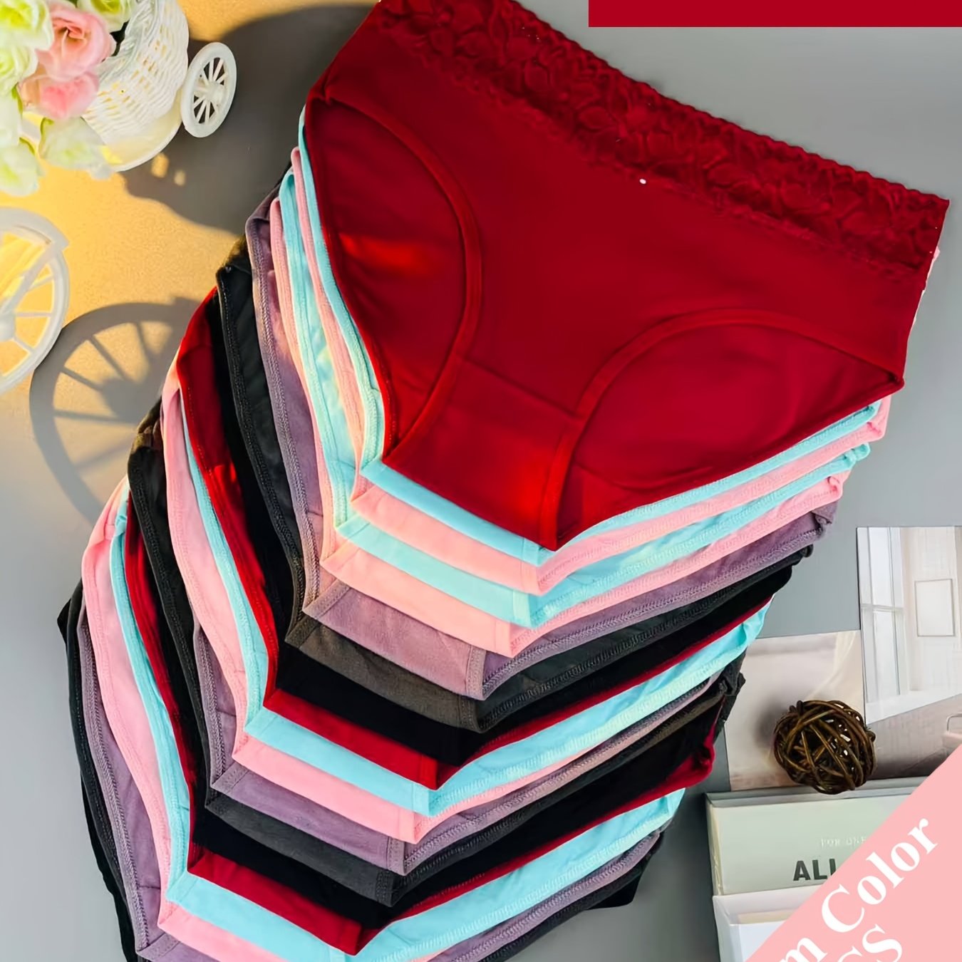 TEMU 20pcs [curve Lady Lingerie] Women's Lace Underwear Full Collection, Solid Color High- Full-coverage Briefs, Hip-hugging Panties Lingerie,