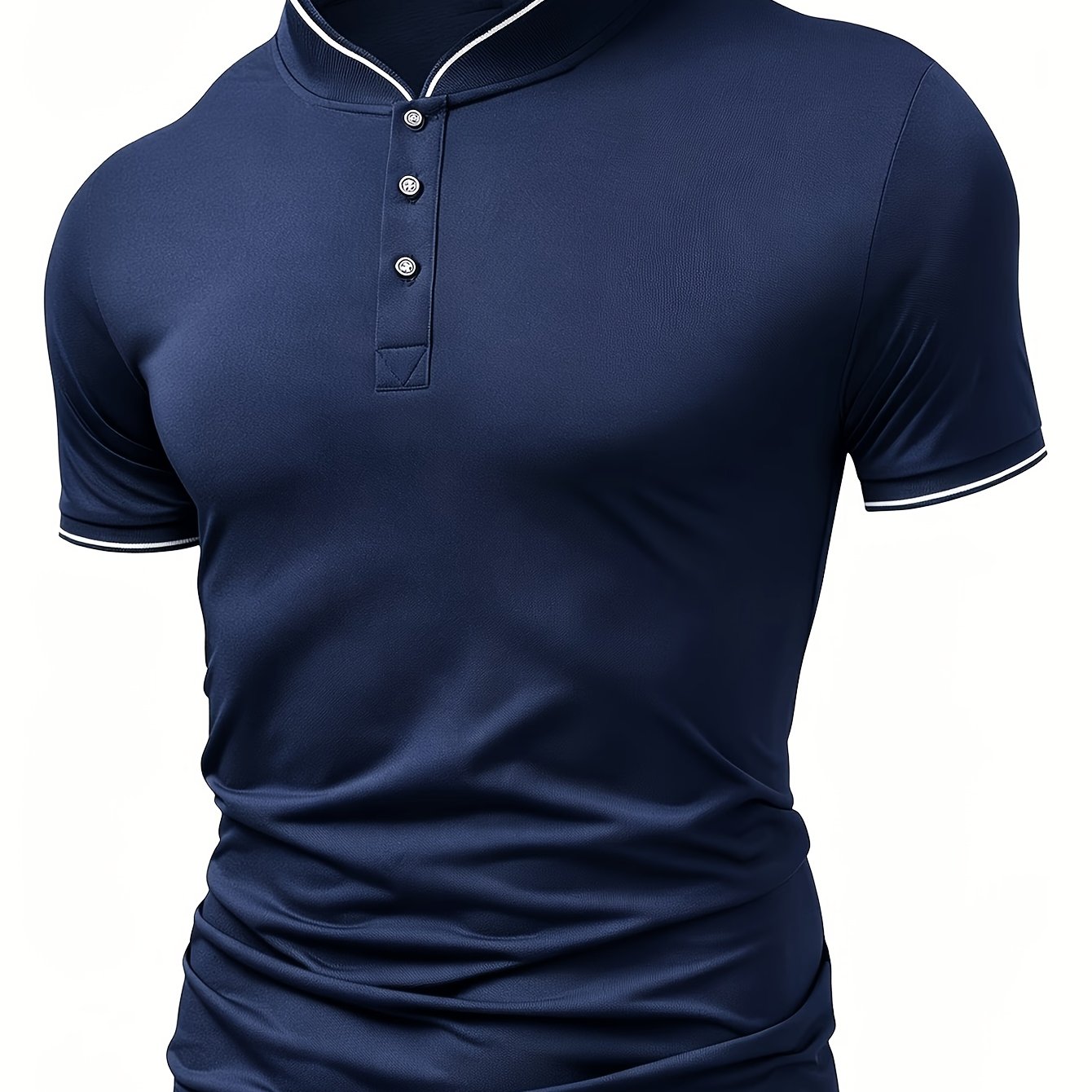 TEMU Xiaji Men' Casual Fashion Sport Short-sleeve Classic Stand Collar Shirt, Comfortable Fabric With Stretch, Suitable For Outdoor Running And