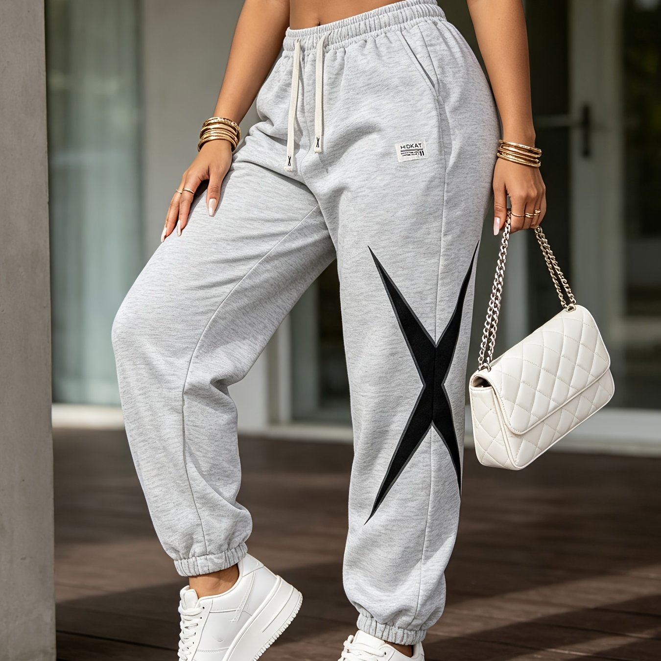 TEMU Pantalones largos de moda estampados para mujer, pantalones tobilleros, diseño de bloques de color, adecuados para deportes, ciclismo, salidas y