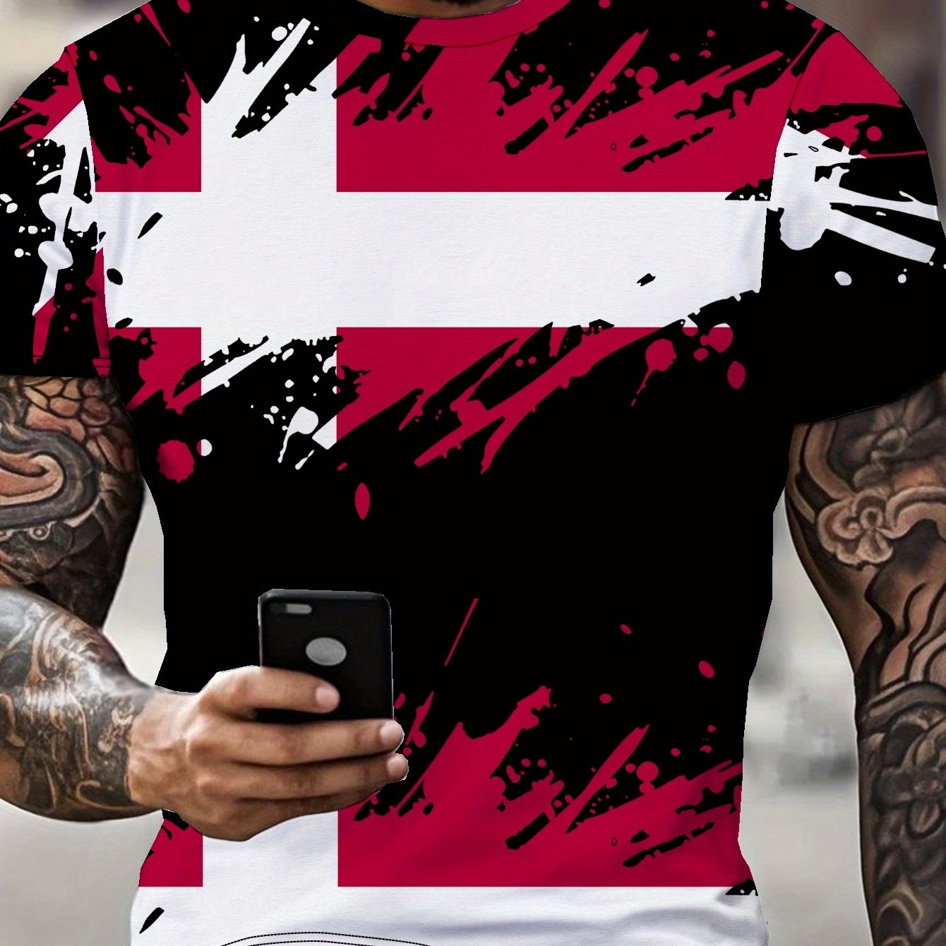 TEMU Print Design Not Textured/embroidered/sequins Not Jean The Print Men's Short Sleeve Print T-shirt, Casual Round Neck, Short Sleeve, Stretch,