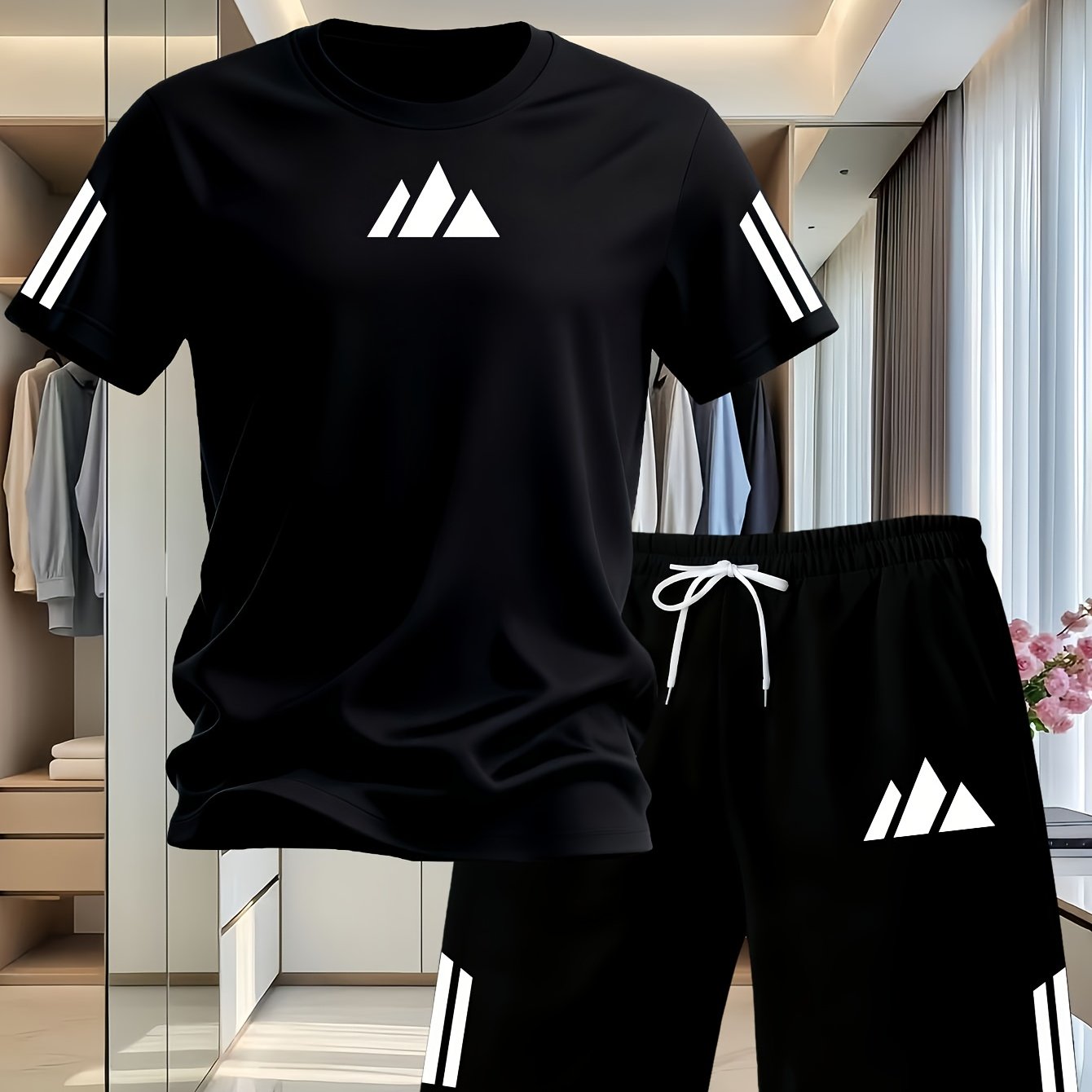 TEMU Completo 2 pezzi da casual sportivo con maniche corte e pantaloncini, motivo stampato 2D di tendenza, completo sportivo estivo da con maniche