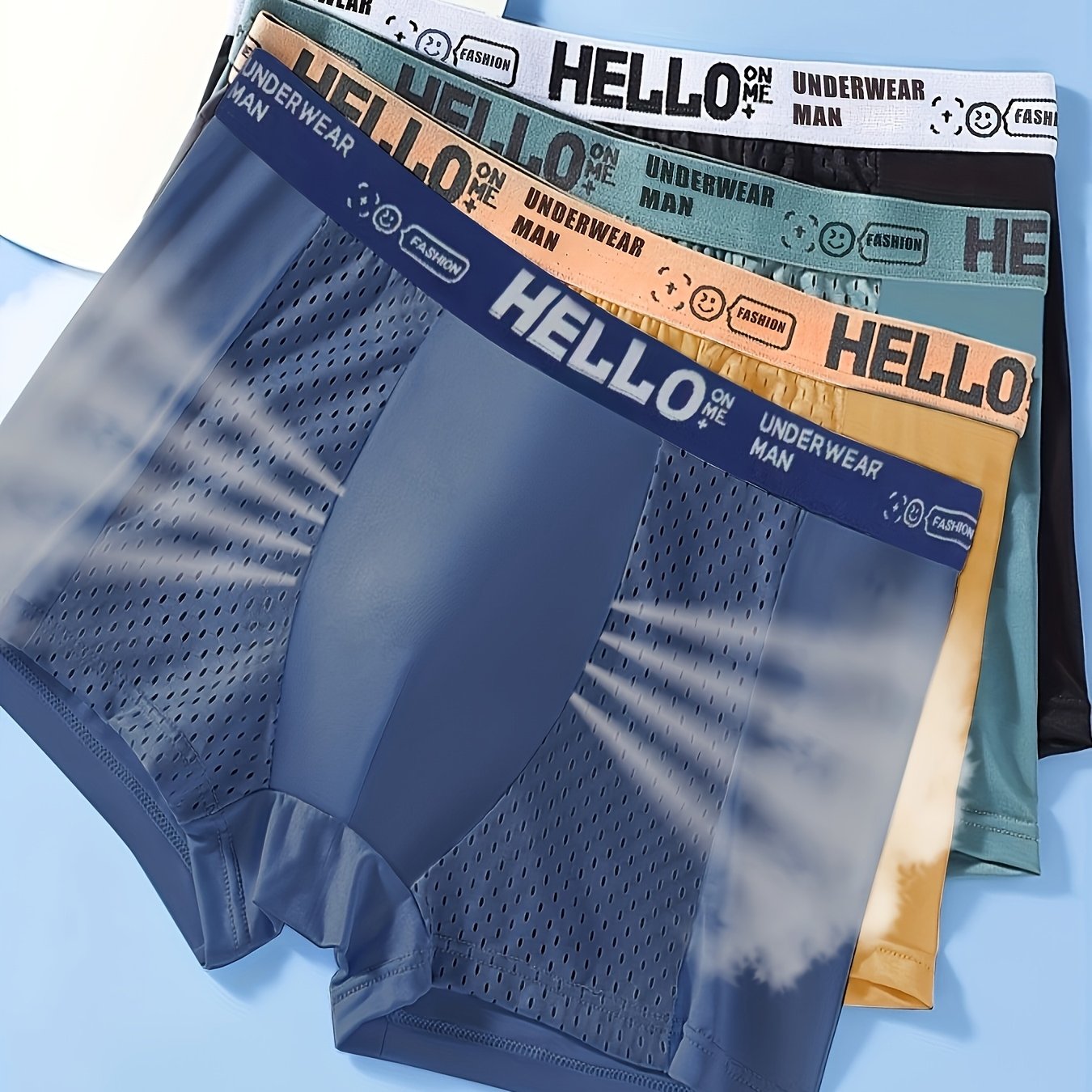 Mix 4pcs Hello Men's Fashion Mesh Breathable Boxer Briefs